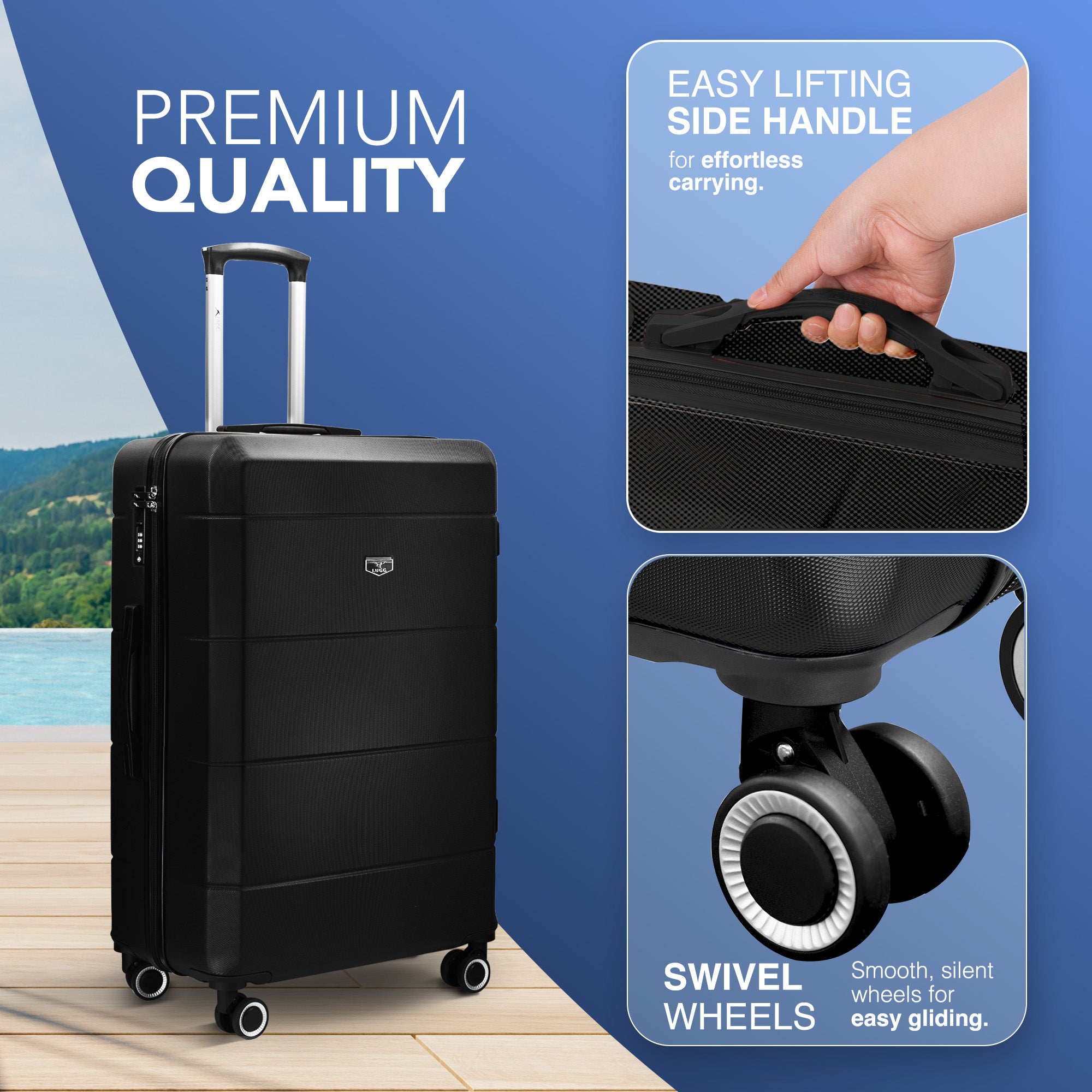 LUGG Jetset 24” Lightweight Travel Carry On Suitcase, ABS, Water Resistant & TSA Lock, Easyjet Overhead- Black