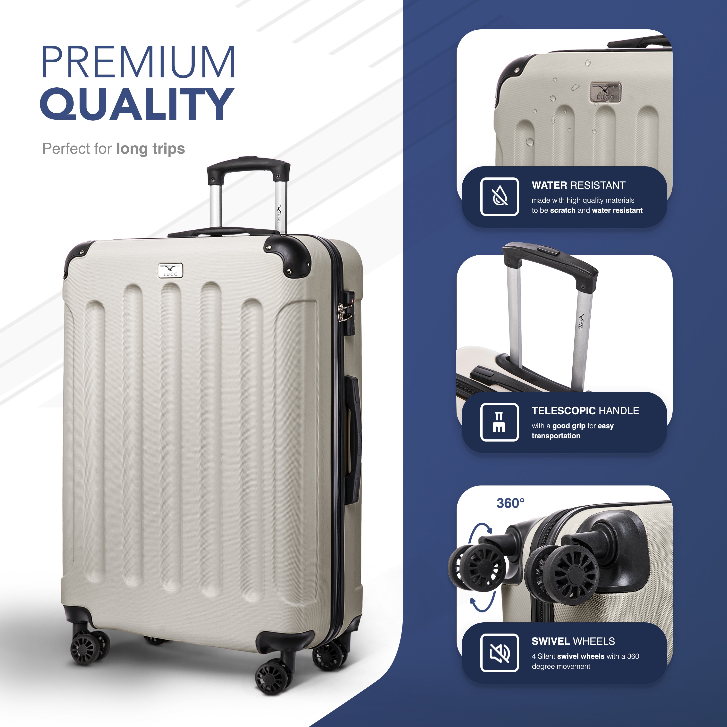 LUGG Skywander 28” Lightweight Luggage - 75cm x 49cm x 29cm - Strong & Lightweight with Secure TSA Lock, Smooth 360° Wheels & Resilient Handle- Beige
