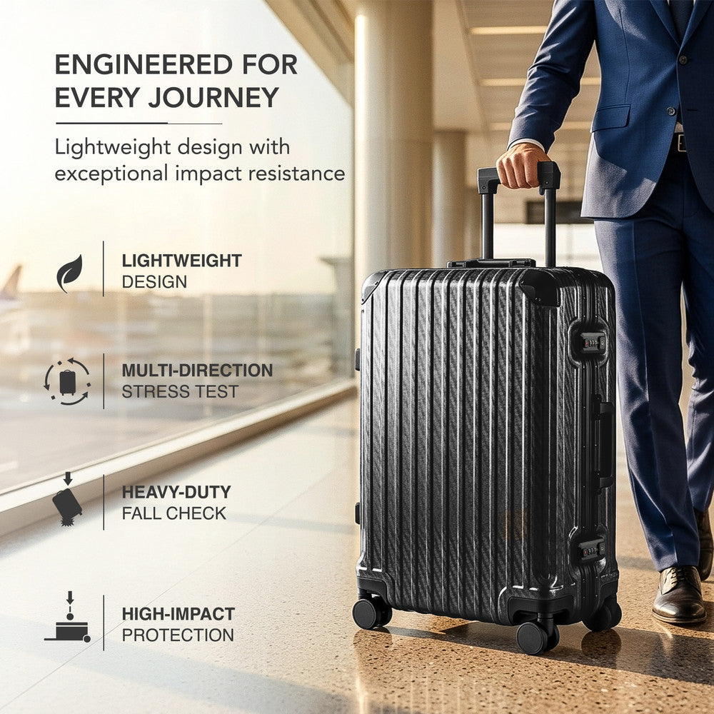 LUGG 24" Hard Shell Trolley Suitcase Aluminium TSA Lock Black 65x45x26.5cm