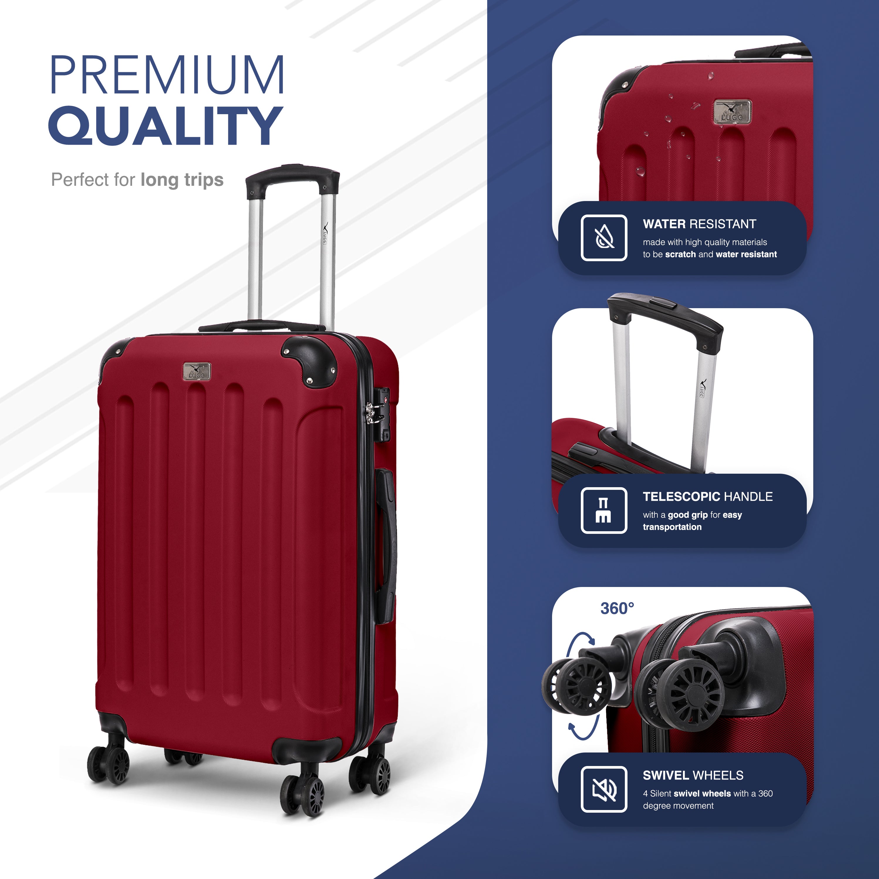 LUGG Skywander 24” Lightweight Underseat Cabin Bag - 67cm x 44cm x 26cm – EasyJet Approved Carry-On Suitcase, Durable ABS Hard Shell- Burgundy