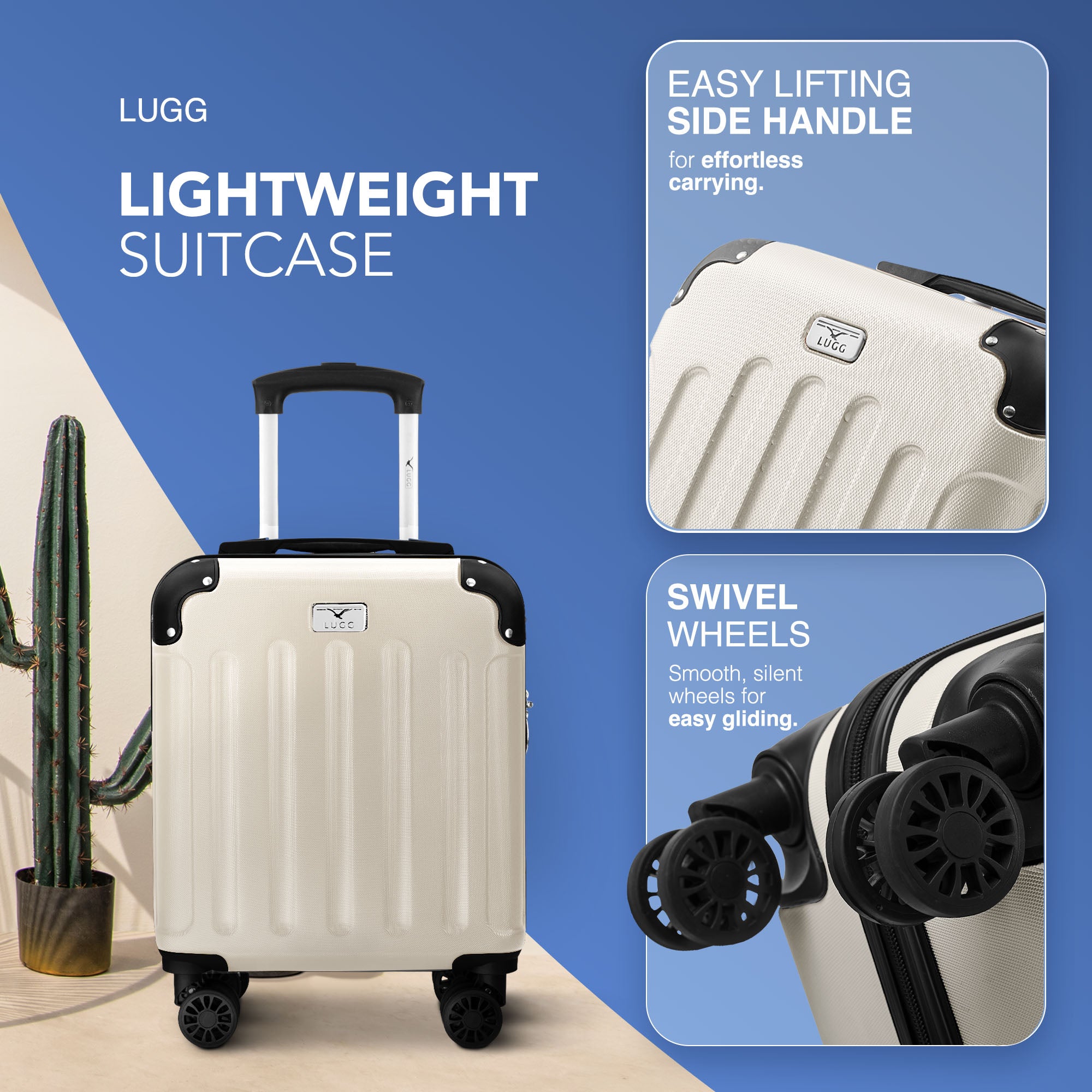 LUGG Skywander 15 Inch Lightweight Underseat Cabin Bag – EasyJet Approved Carry-On Suitcase, Durable ABS Hard Shell (45x34x20cm) - Beige