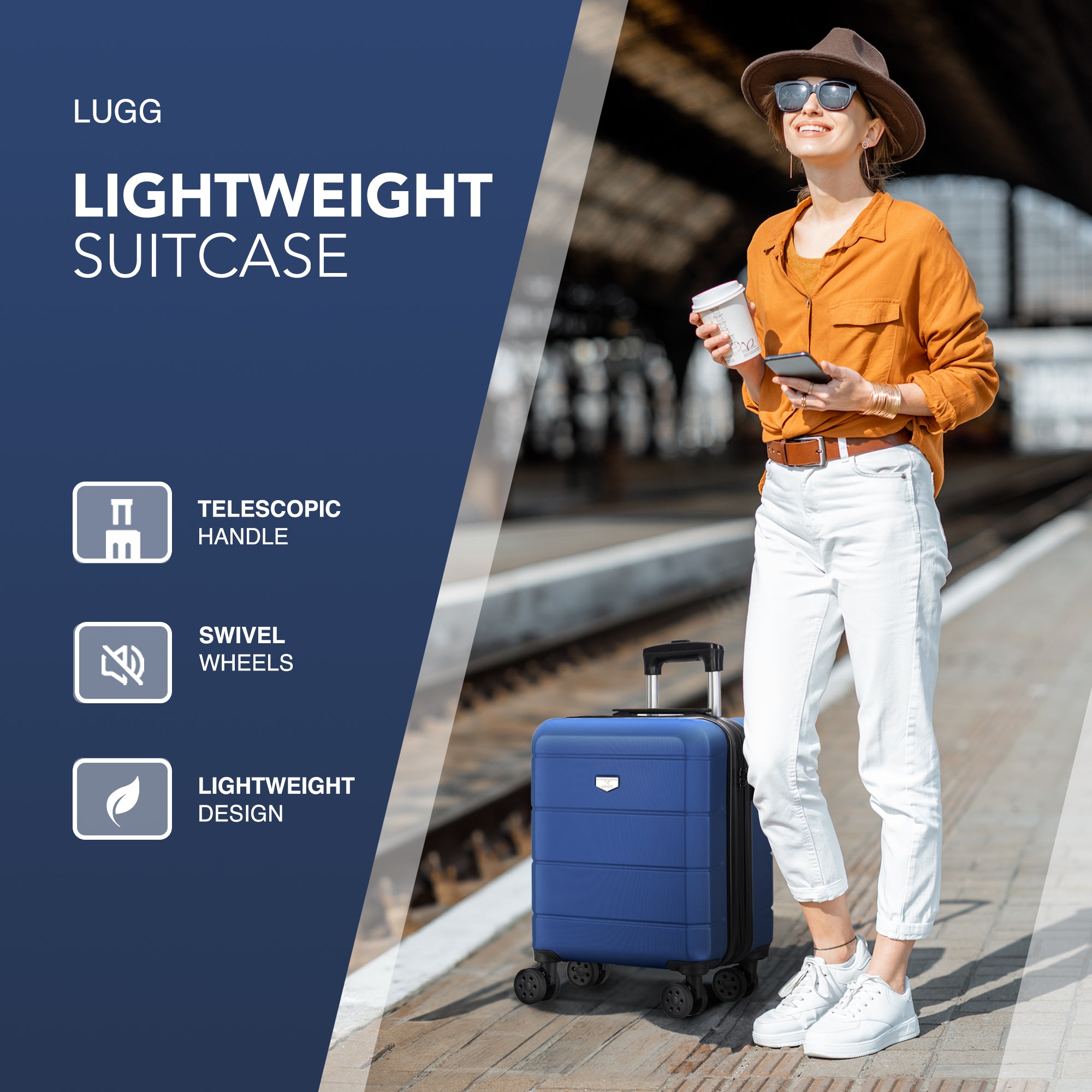 LUGG Jetset 15 Inch ABS Shell Protection Water Resistant & Safe Locking System Easyjet Free Under Seat Luggage (45x33x20cm) - Blue