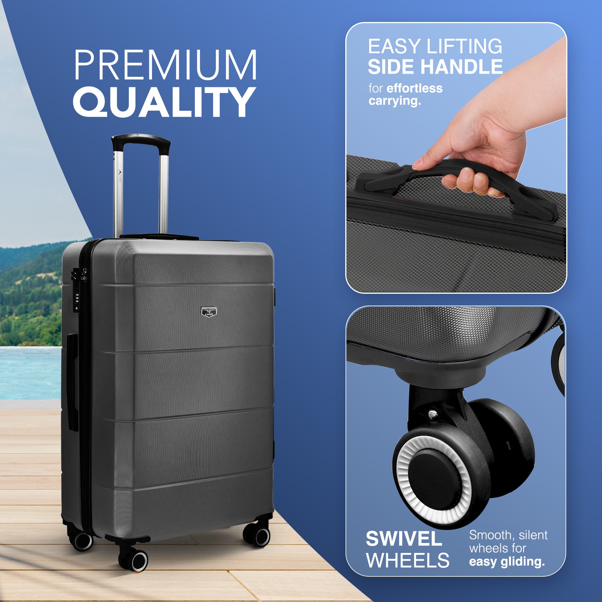 LUGG Jetset 24” Lightweight Travel Carry On Suitcase, ABS, Water Resistant & TSA Lock, Easyjet Overhead- Gunmetal