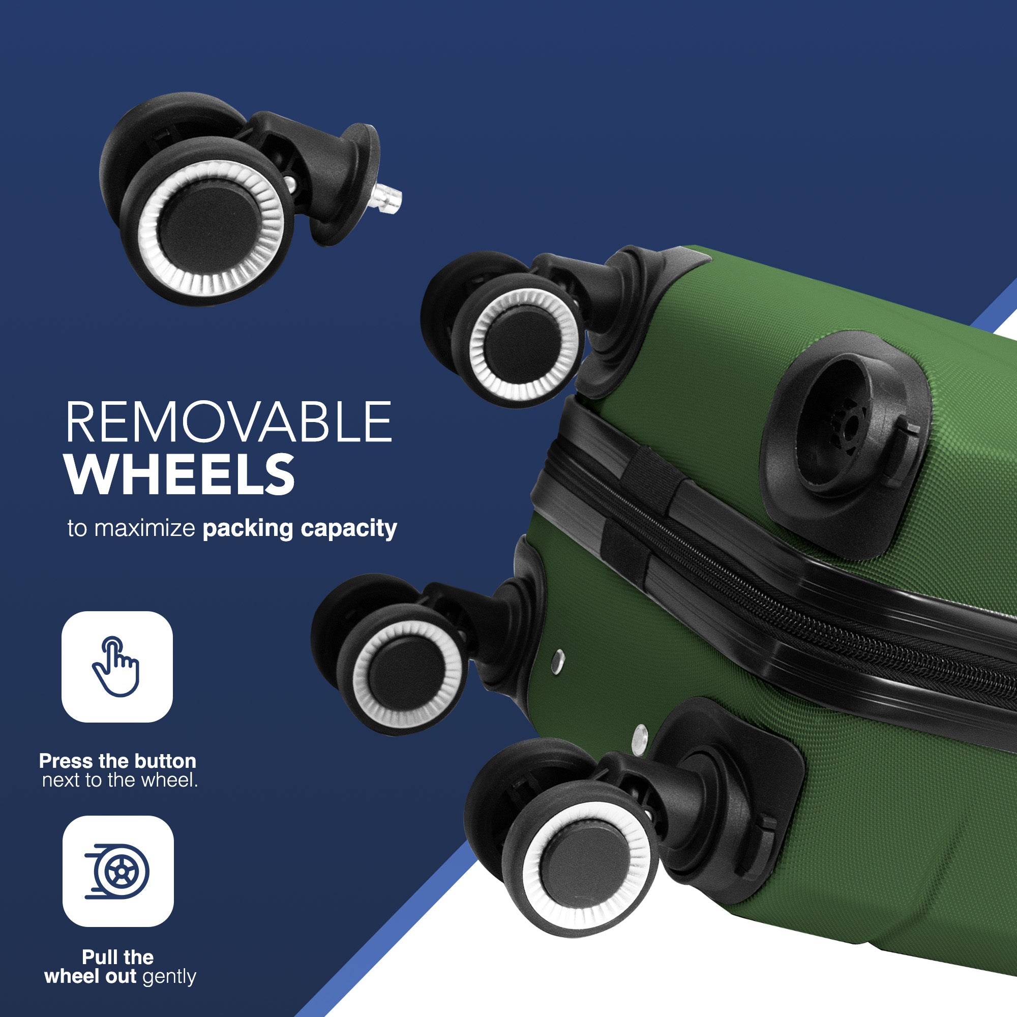 LUGG - Jetset 40cm Suitcase - 40x25x20cm- Ryanair Compatible - Underseat Size - Hard Shell ABS - Spinner & Removable Wheels - Lightweight Travel Luggage- Army Green