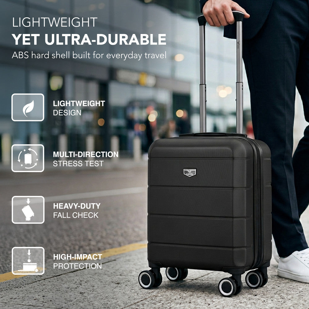 LUGG Jetset 15 Inch ABS Shell Protection Water Resistant & Safe Locking System Easyjet Free Under Seat Luggage (45x33x20cm) - Black