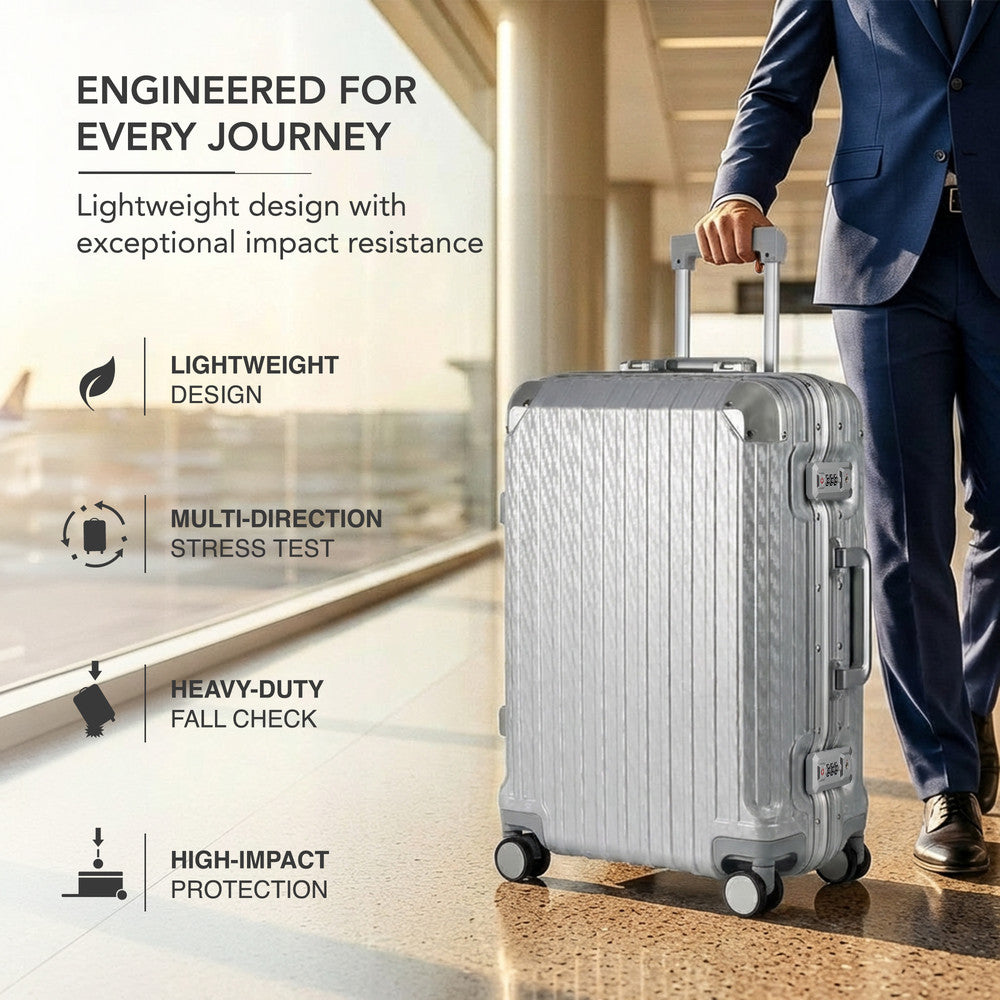 LUGG 24" Hard Shell Trolley Suitcase Aluminium TSA Lock Metallic Silver 65x45x26.5cm