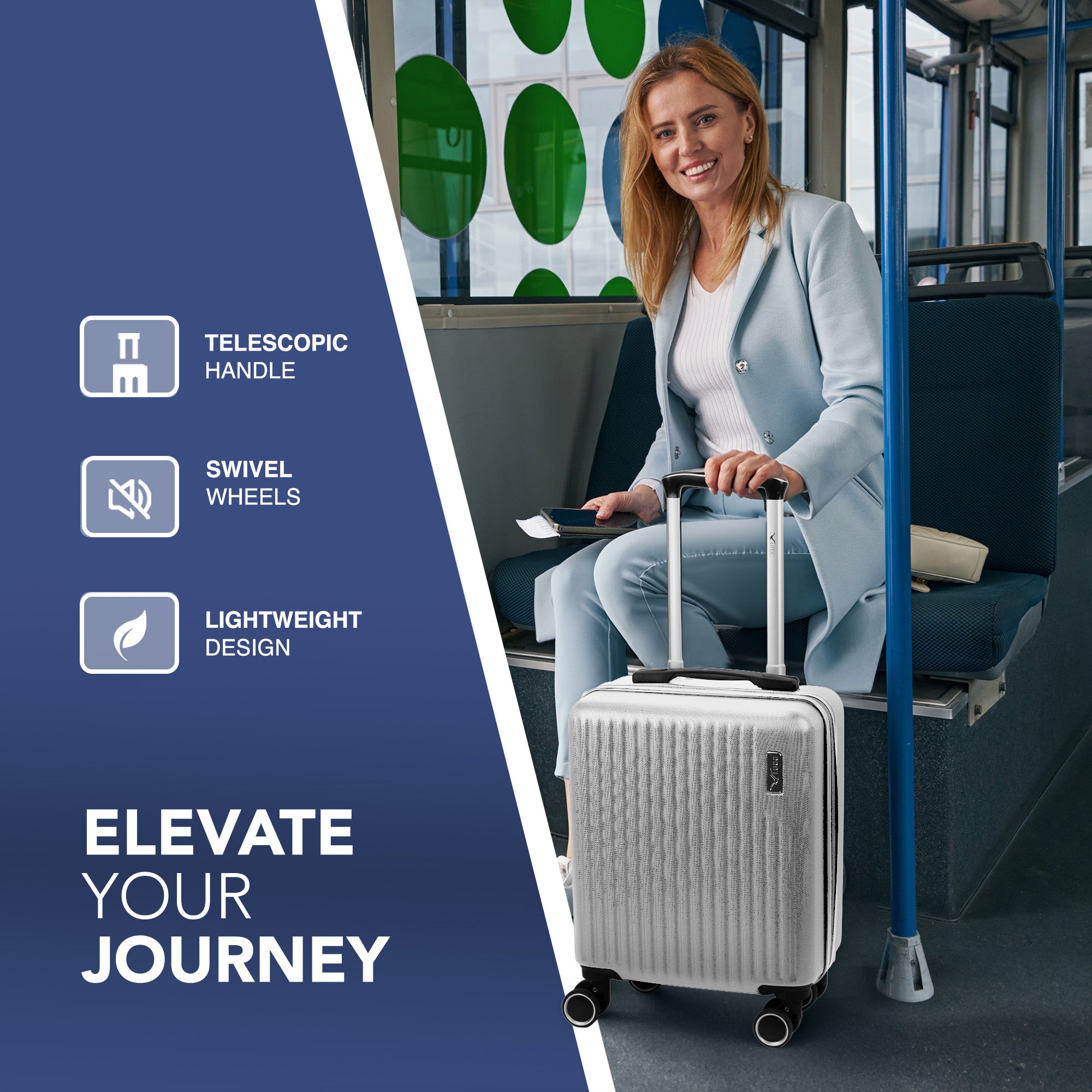 Vacay 15” Suitcase ABS Luggage, Aluminium Trolley Handle, 360° Spinner Wheels - Airline Compatible (45 x 33x 20cm) - Pearl