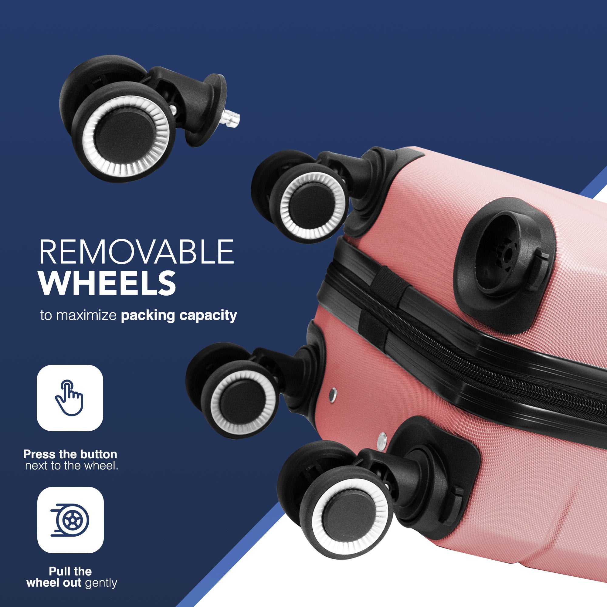 LUGG - Jetset 40cm Suitcase - 40x25x20cm- Ryanair Compatible - Underseat Size - Hard Shell ABS - Spinner & Removable Wheels - Lightweight Travel Luggage- Rose Gold