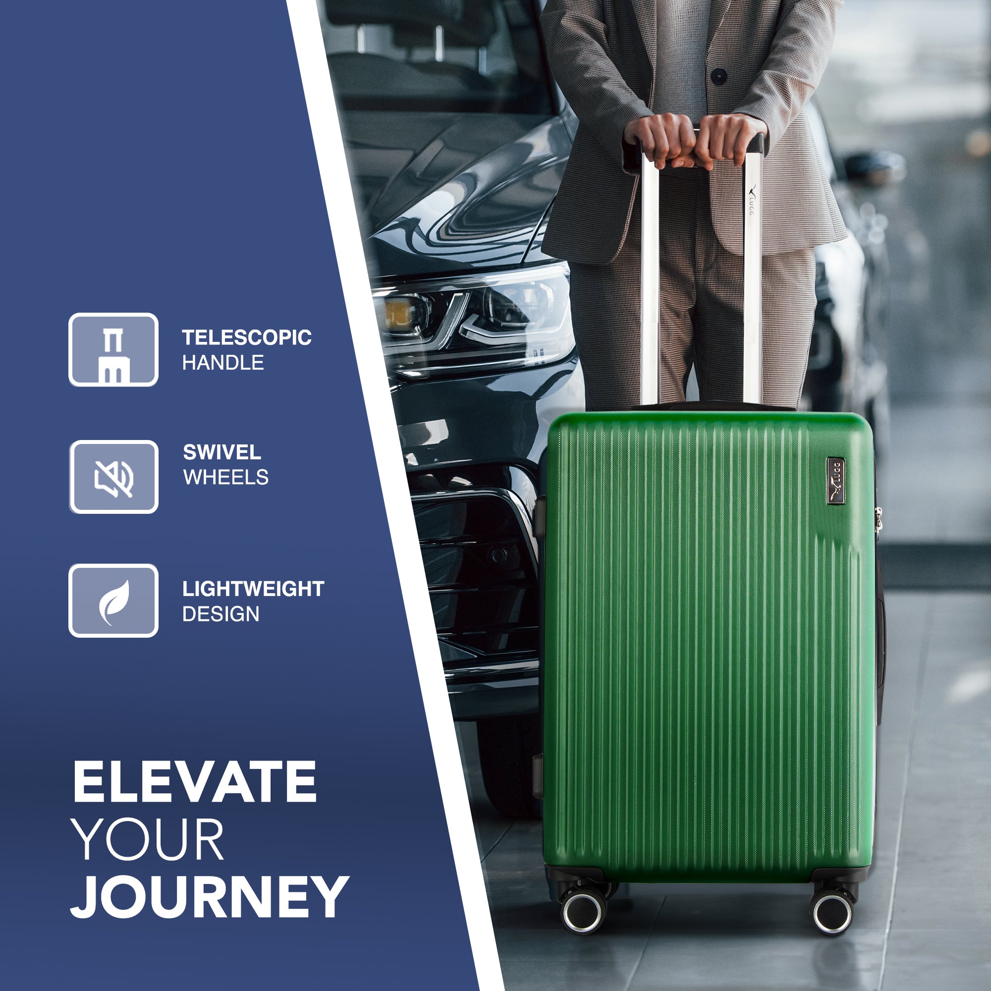 Vacay 20” Suitcase ABS Luggage with TSA Indent Lock, Aluminium Trolley Handle, 360° Spinner Wheels - Airline Compatible (55 x 35 x 23cm) - Forest