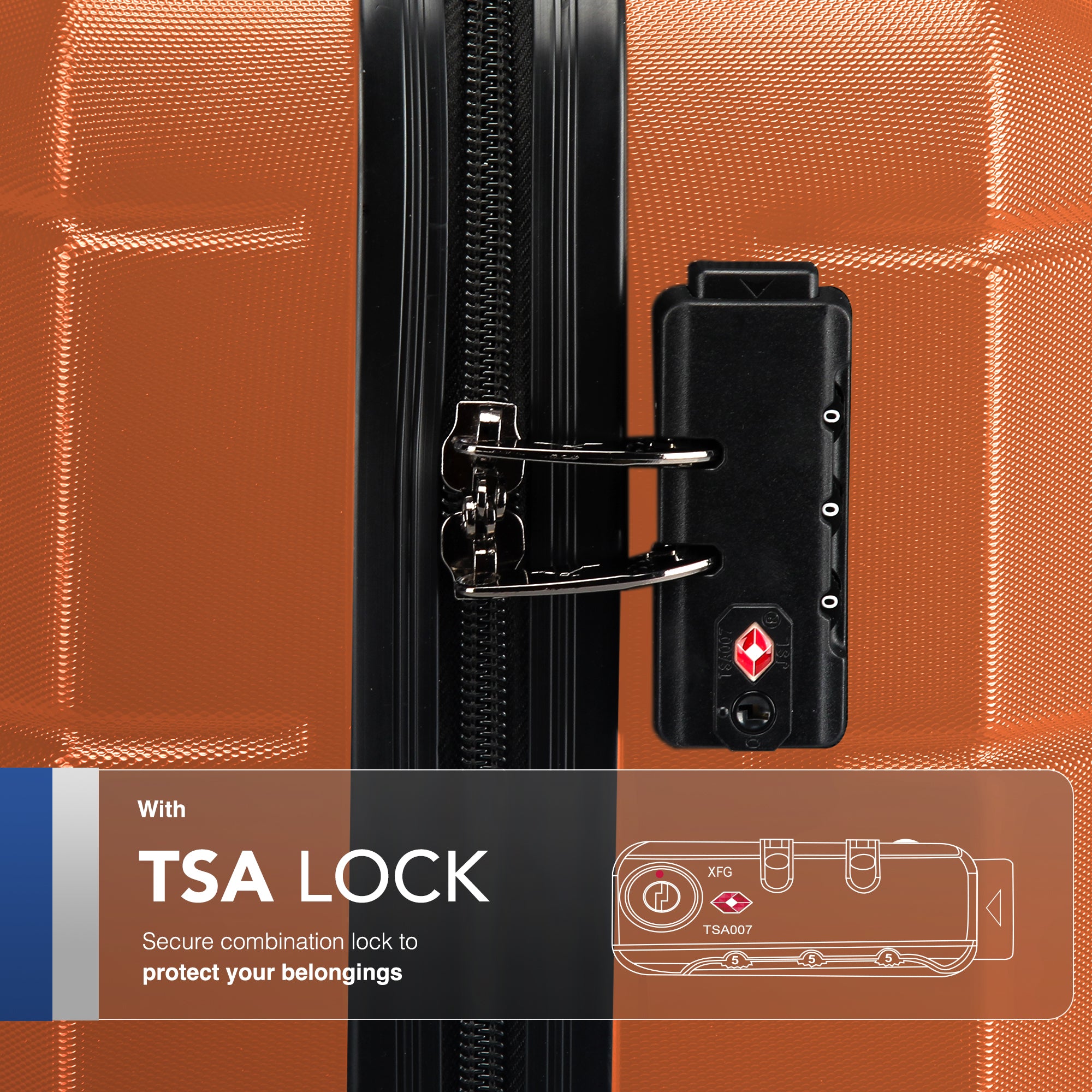 LUGG Jetset 15 Inch ABS Shell Protection Water Resistant & Safe Locking System Easyjet Free Under Seat Luggage (45x33x20cm) - Orange