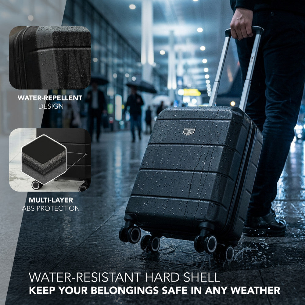 LUGG Jetset 15 Inch ABS Shell Protection Water Resistant & Safe Locking System Easyjet Free Under Seat Luggage (45x33x20cm) - Black