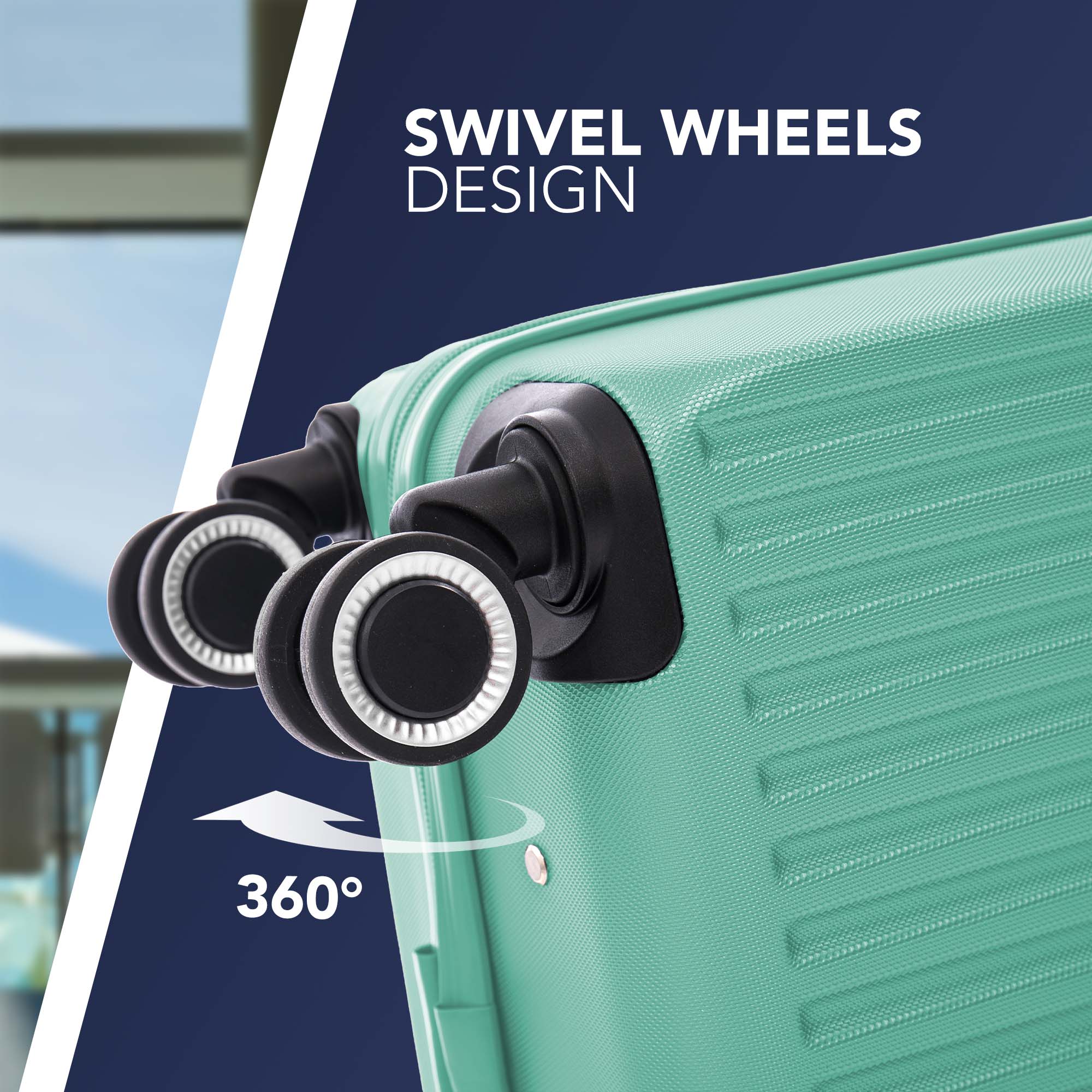 Vacay 15” Suitcase ABS Luggage, Aluminium Trolley Handle, 360° Spinner Wheels - Airline Compatible (45 x 33x 20cm) - Mint