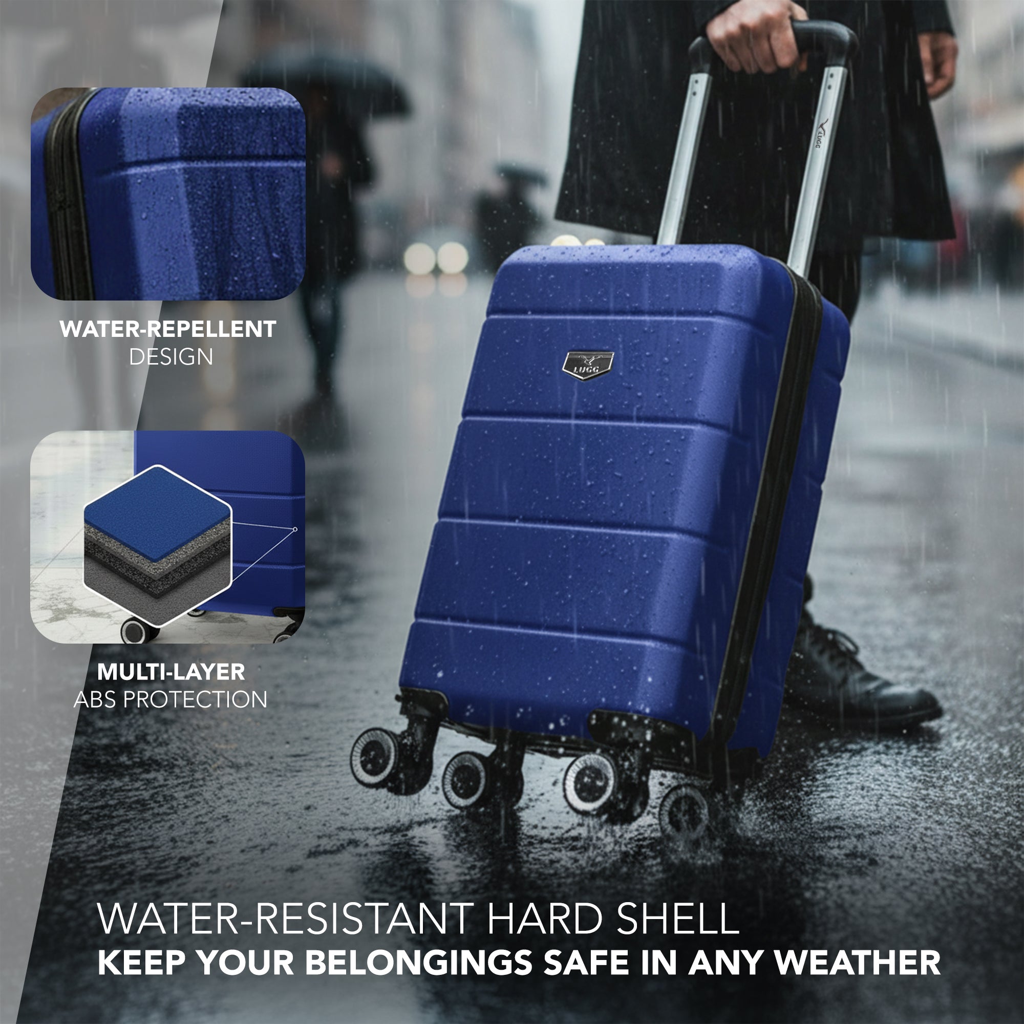 LUGG - Jetset 40cm Suitcase - 40x25x20cm- Ryanair Compatible - Underseat Size - Hard Shell ABS - Spinner & Removable Wheels - Lightweight Travel Luggage- Midnight Blue