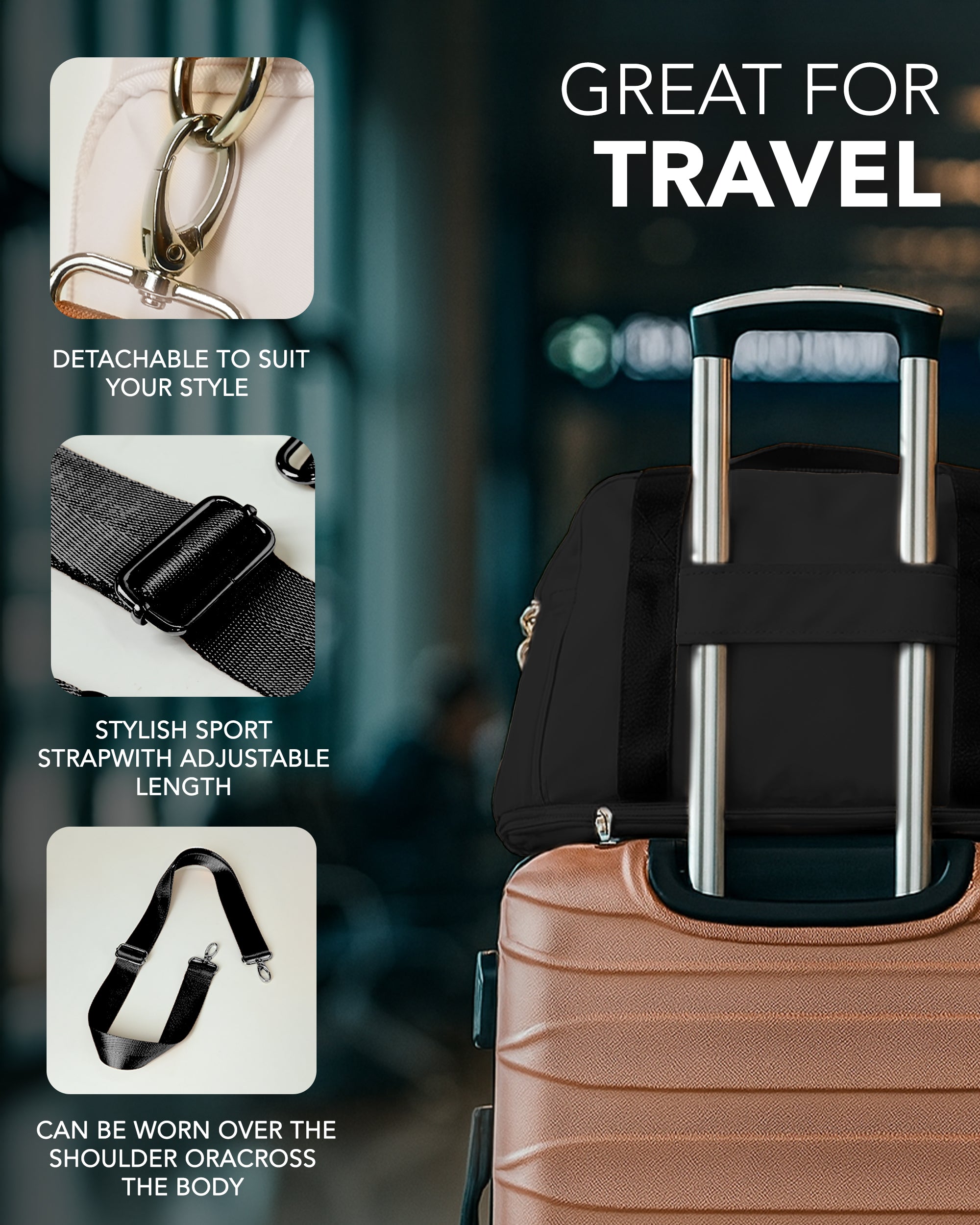 LUGG Duffle & Toiletry Bag Set – Waterproof Travel Bags for Men & Women - Black