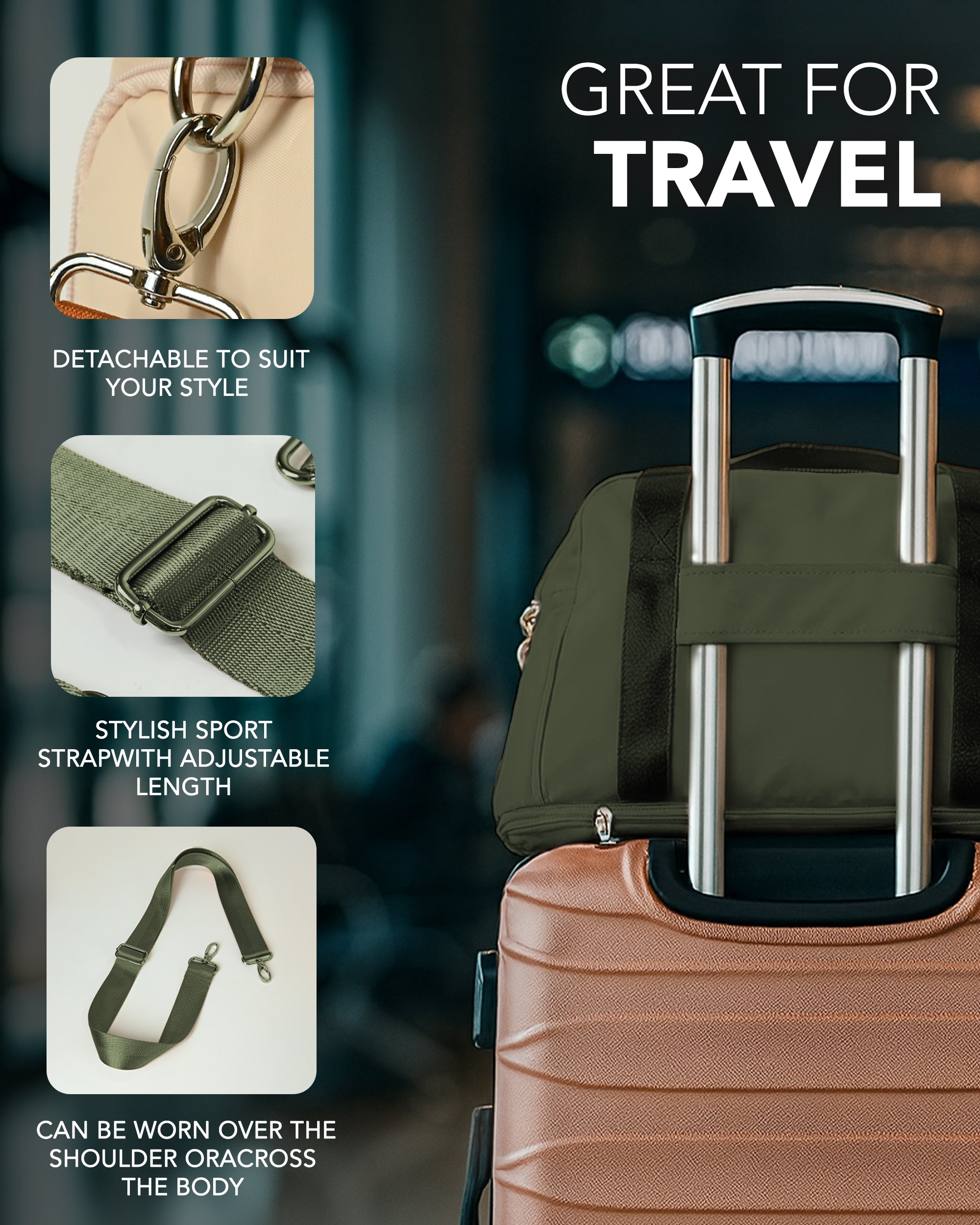 LUGG Duffle & Toiletry Bag Set – Waterproof Travel Bags for Men & Women - Army Green