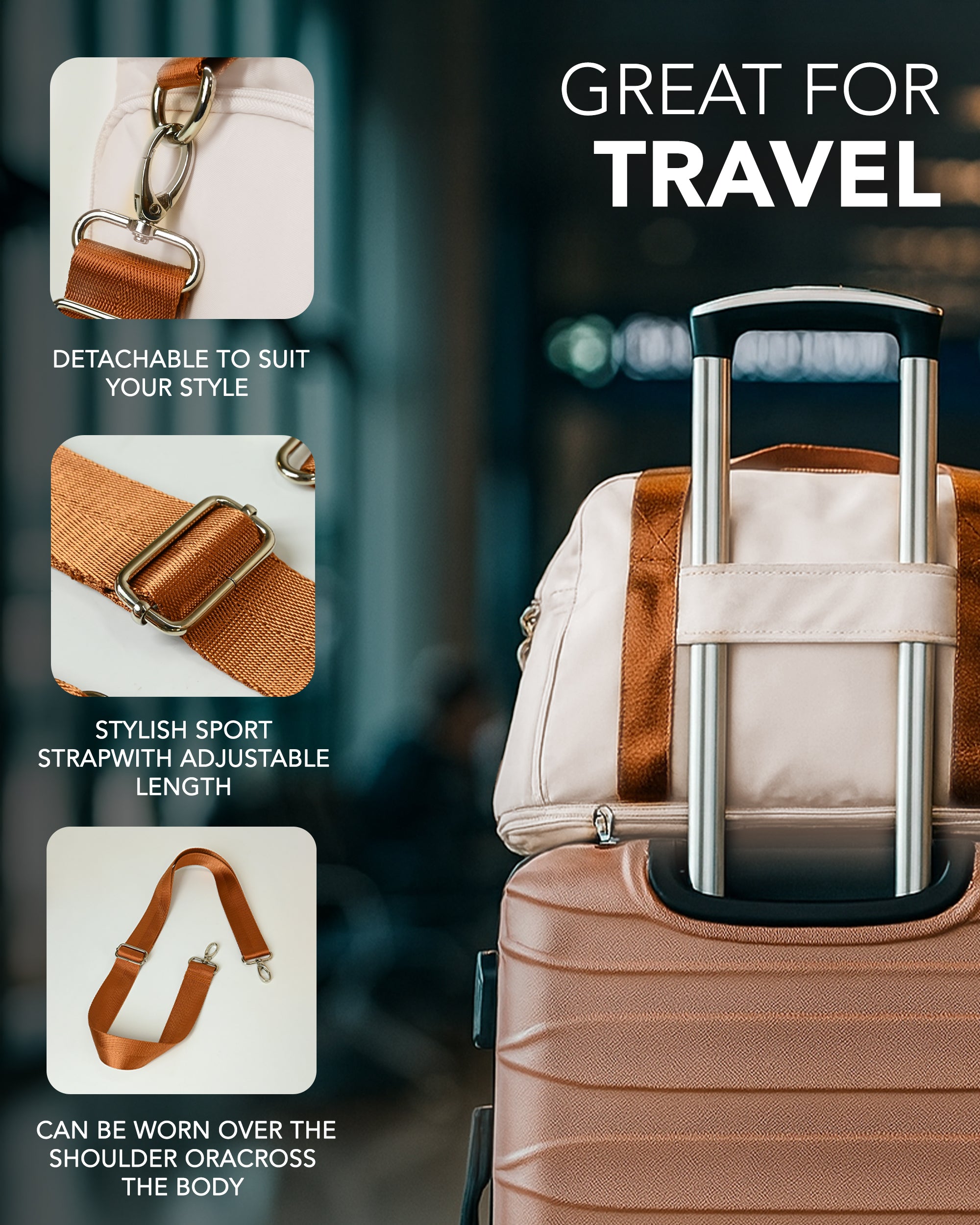 LUGG Duffle & Toiletry Bag Set – Waterproof Travel Bags for Men & Women - Cream