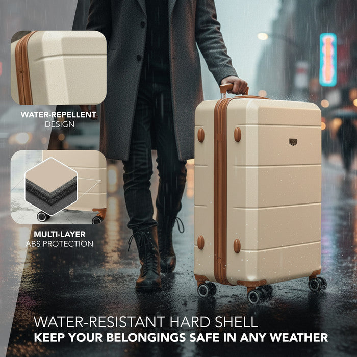 LUGG Jetset 28 Inch Large Suitcase – Lightweight Hard Shell Luggage with TSA Lock – Water-Resistant ABS Spinner Suitcase – 4 Wheels – (75x49x29cm) - Cream & Brown