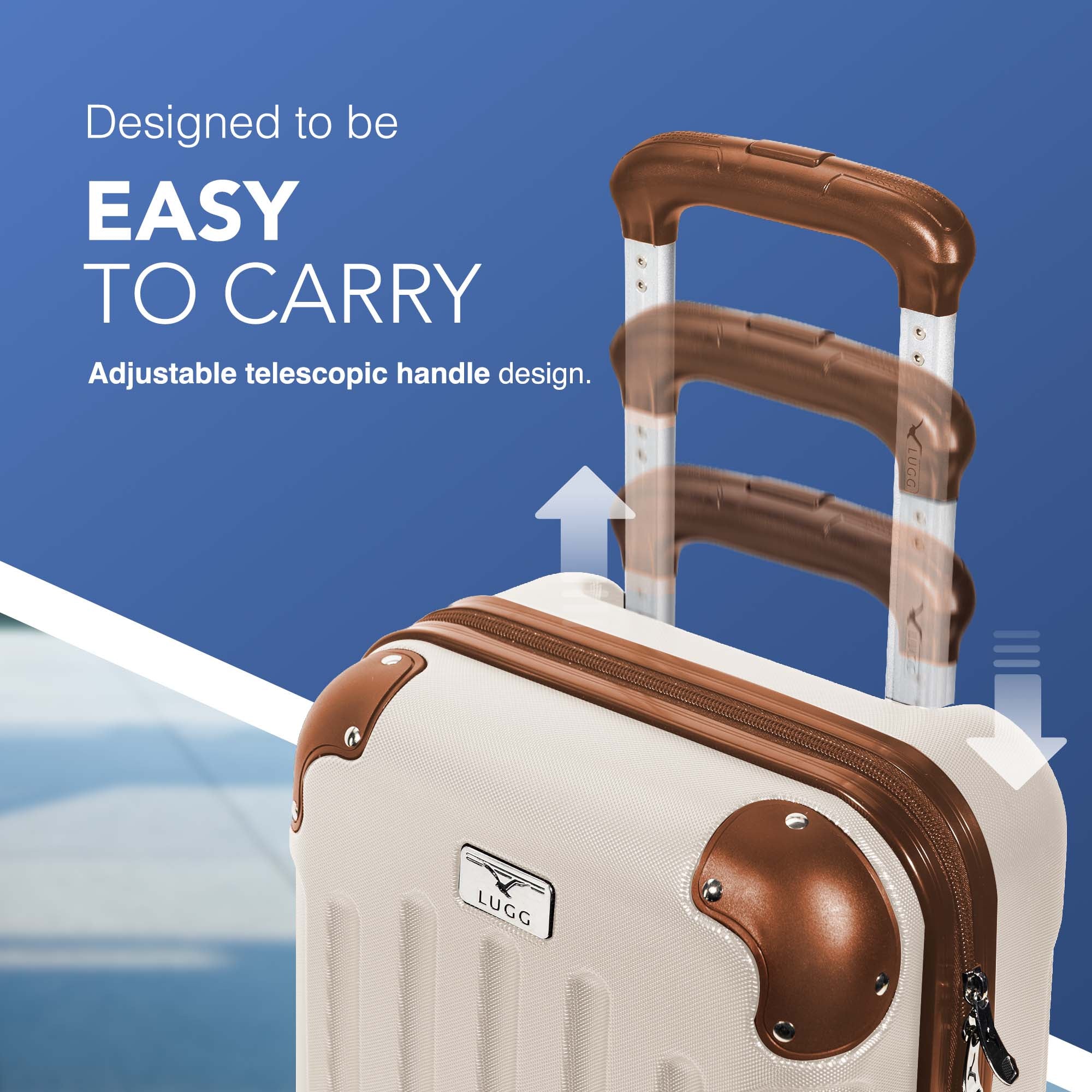 LUGG 40cm Skywander Lightweight Underseat Cabin Bag – Ryanair & EasyJet Approved Carry-On Suitcase, Durable ABS Hard Shell, Smooth Double Spinner Wheels, Water-Resistant & Compact Luggage (40x30x20cm, without wheels) - Cream/Brown
