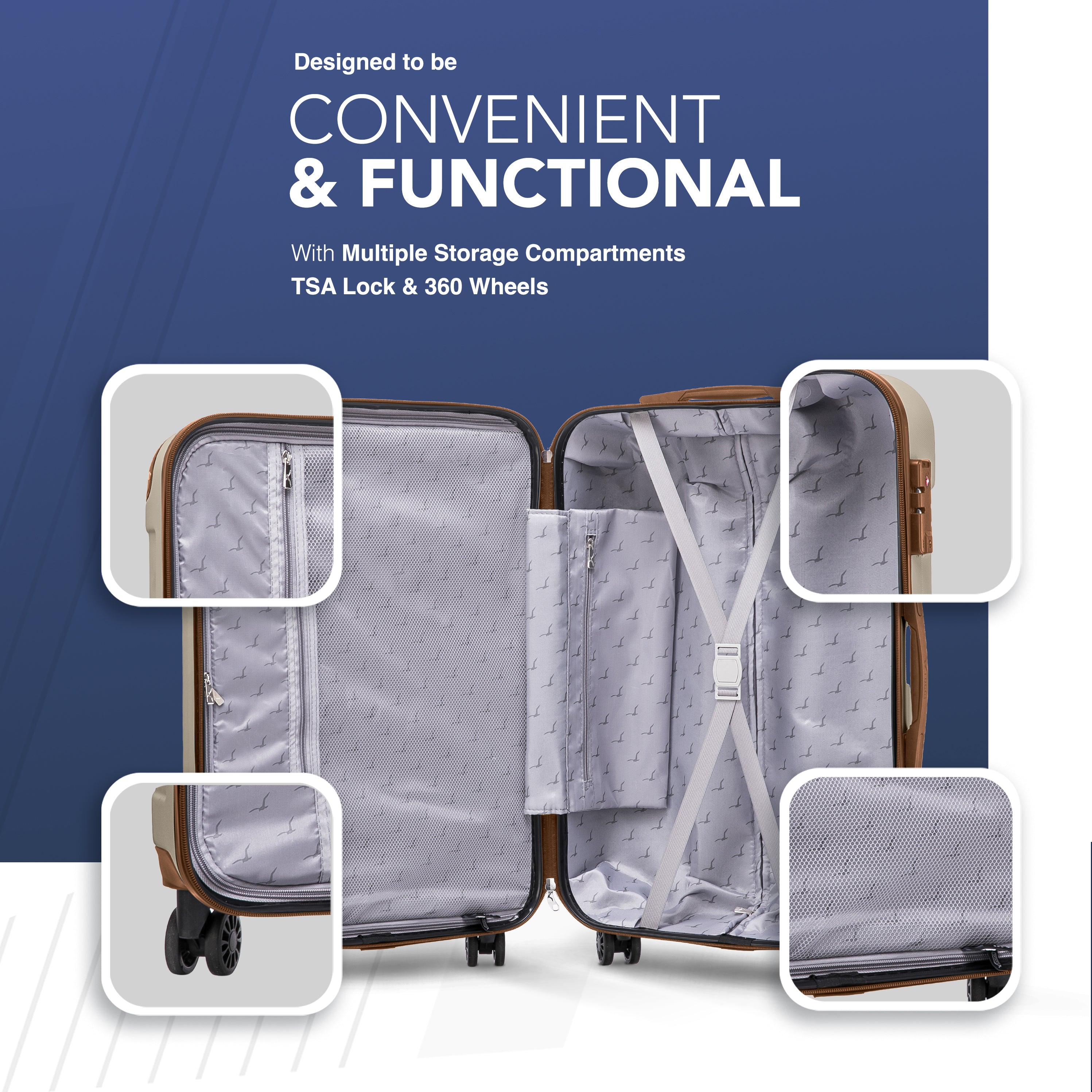 Skywander 20" Cabin Suitcase - 55 x 35 x 20cm in Cream & Brown