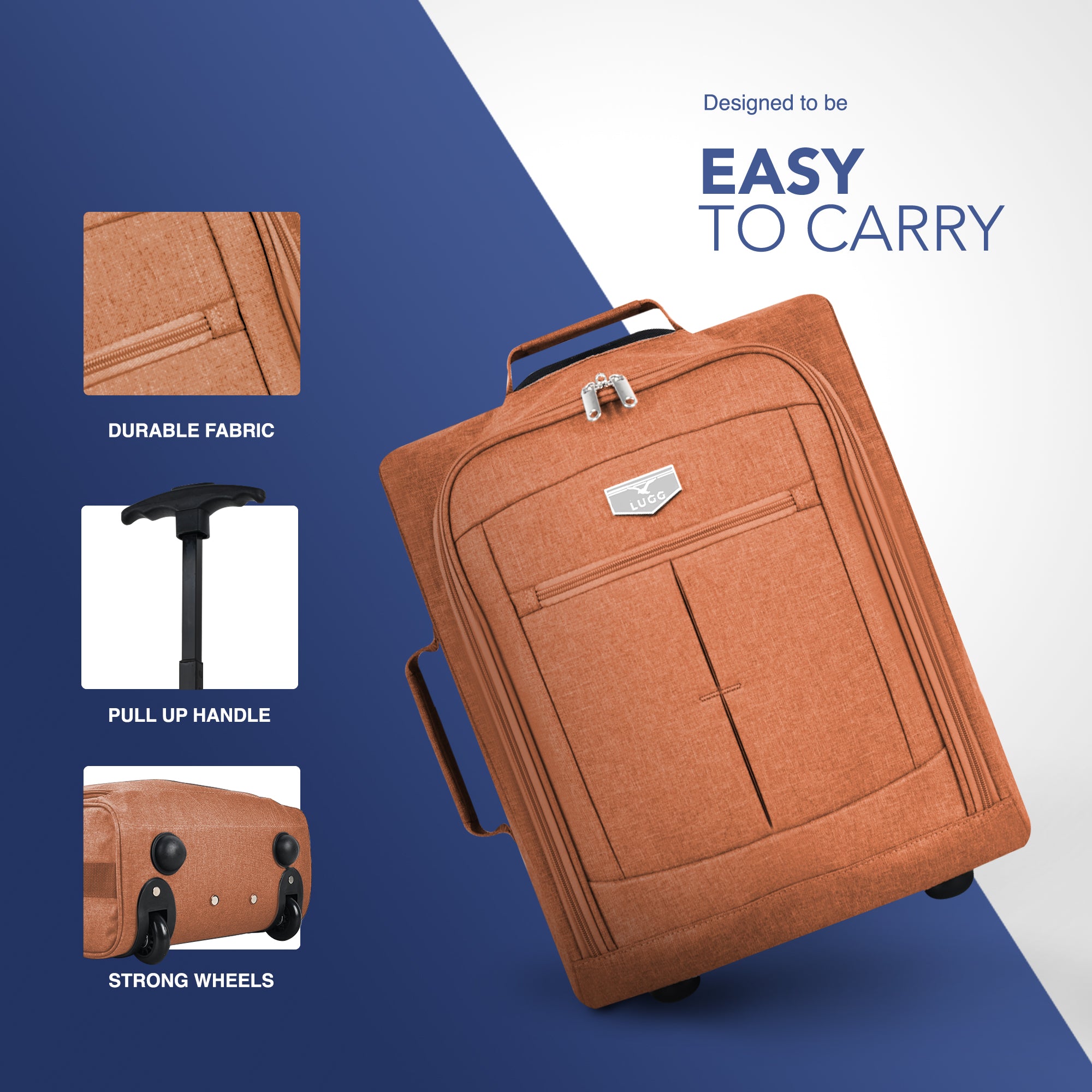 Cabin Approved Lightweight Travel Bag with Wheels - Orange