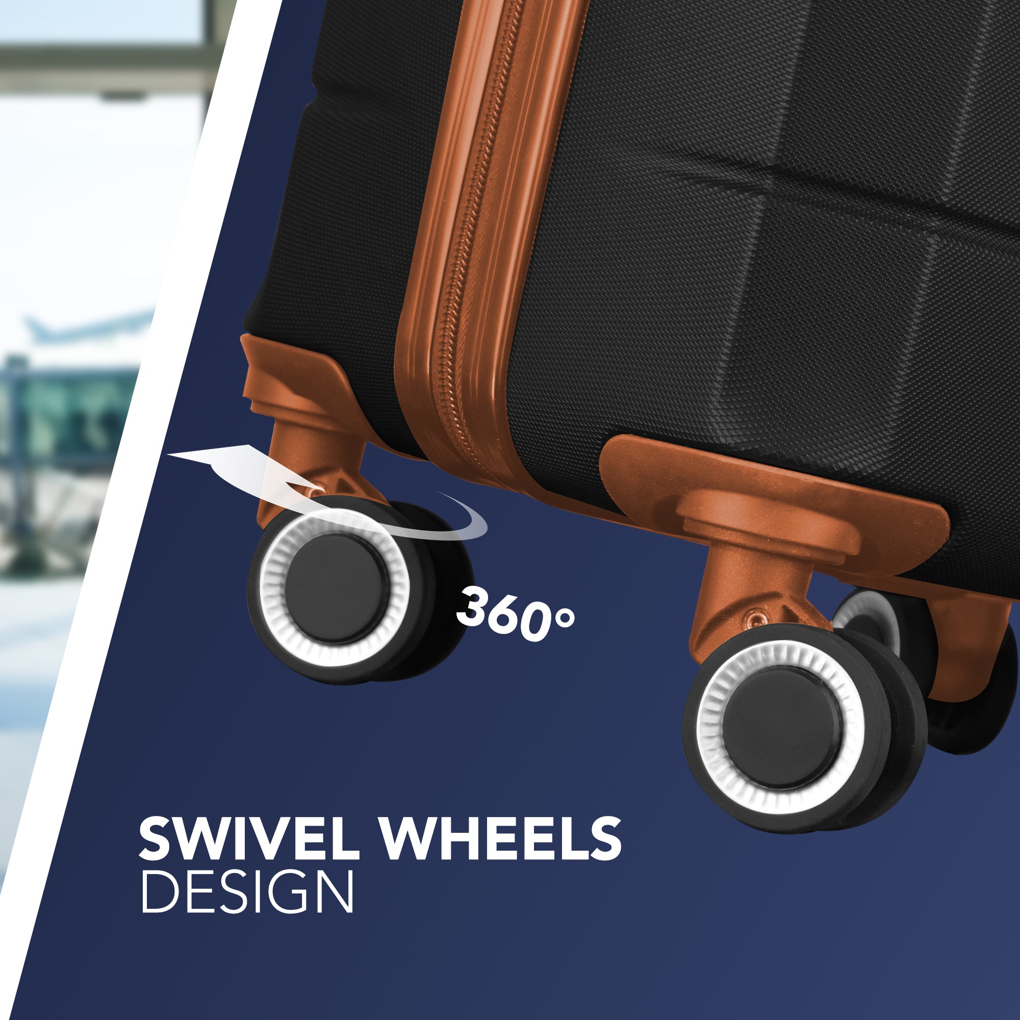 LUGG Jetset 24” Lightweight Travel Carry On Suitcase, ABS, Water Resistant & TSA Lock, Easyjet Overhead- Black with Brown