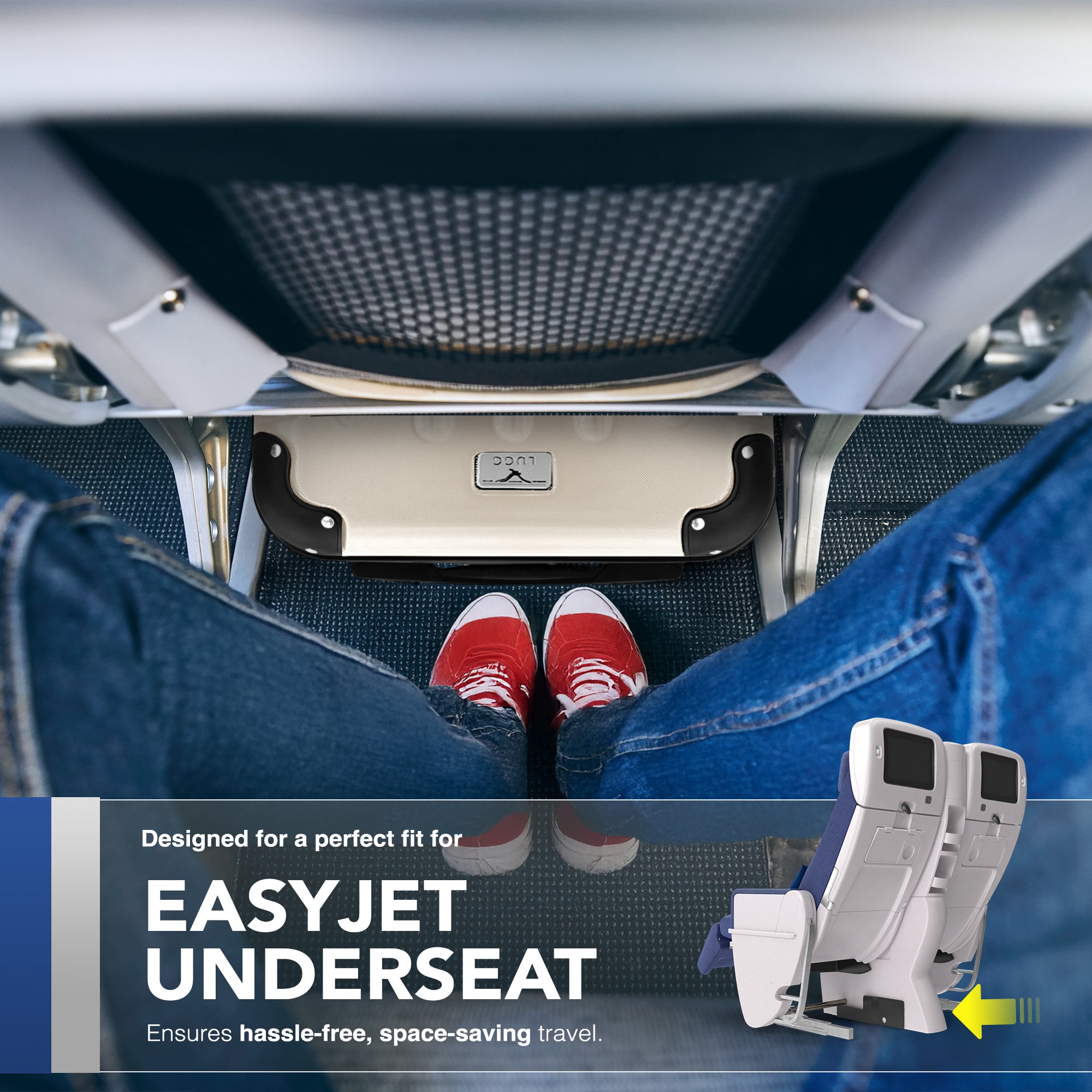 LUGG Skywander 15 Inch Lightweight Underseat Cabin Bag – EasyJet Approved Carry-On Suitcase, Durable ABS Hard Shell (45x34x20cm) - Beige