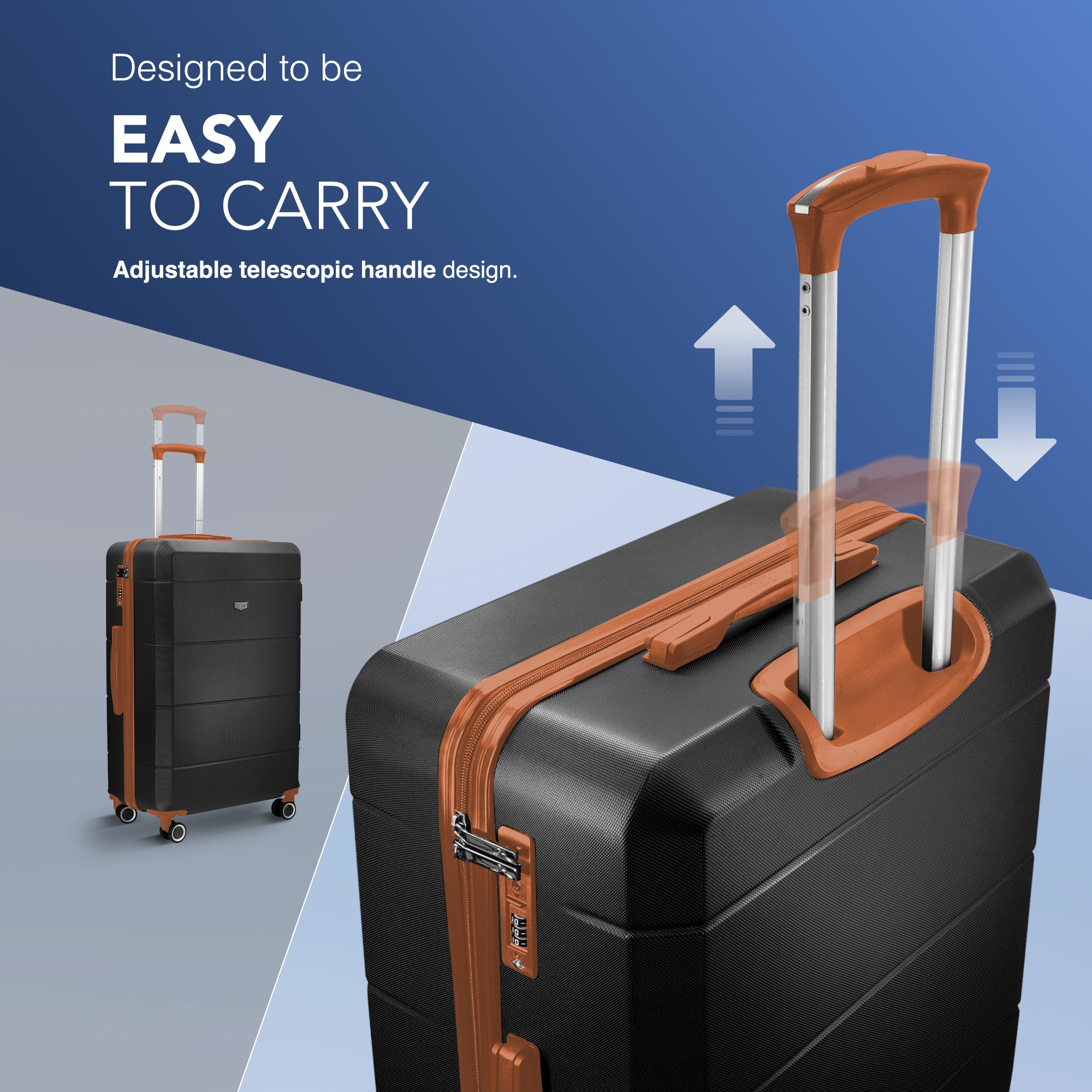 LUGG Jetset 24” Lightweight Travel Carry On Suitcase, ABS, Water Resistant & TSA Lock, Easyjet Overhead- Black with Brown