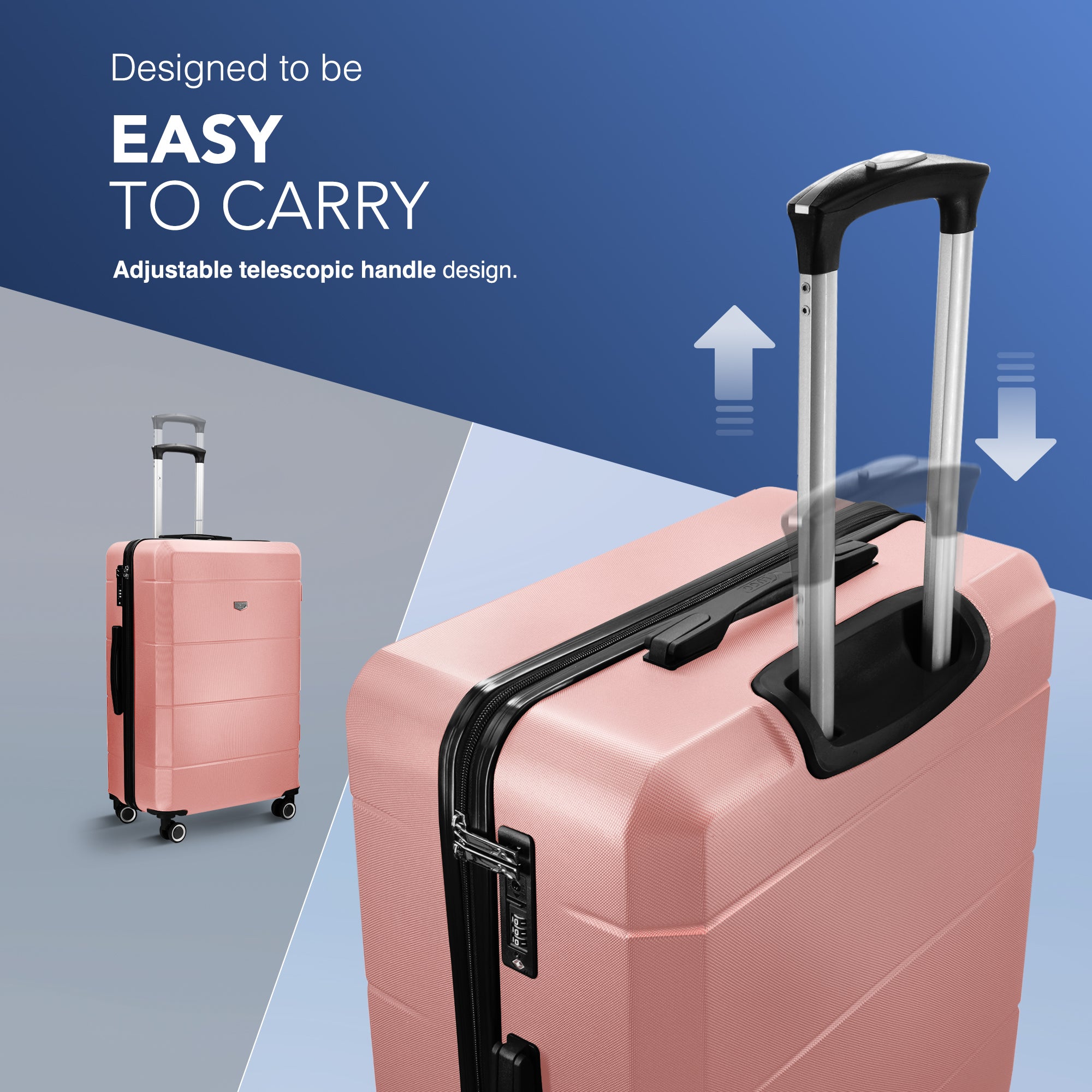 LUGG Jetset 24” Lightweight Travel Carry On Suitcase, ABS, Water Resistant & TSA Lock, Easyjet Overhead- Rose Gold