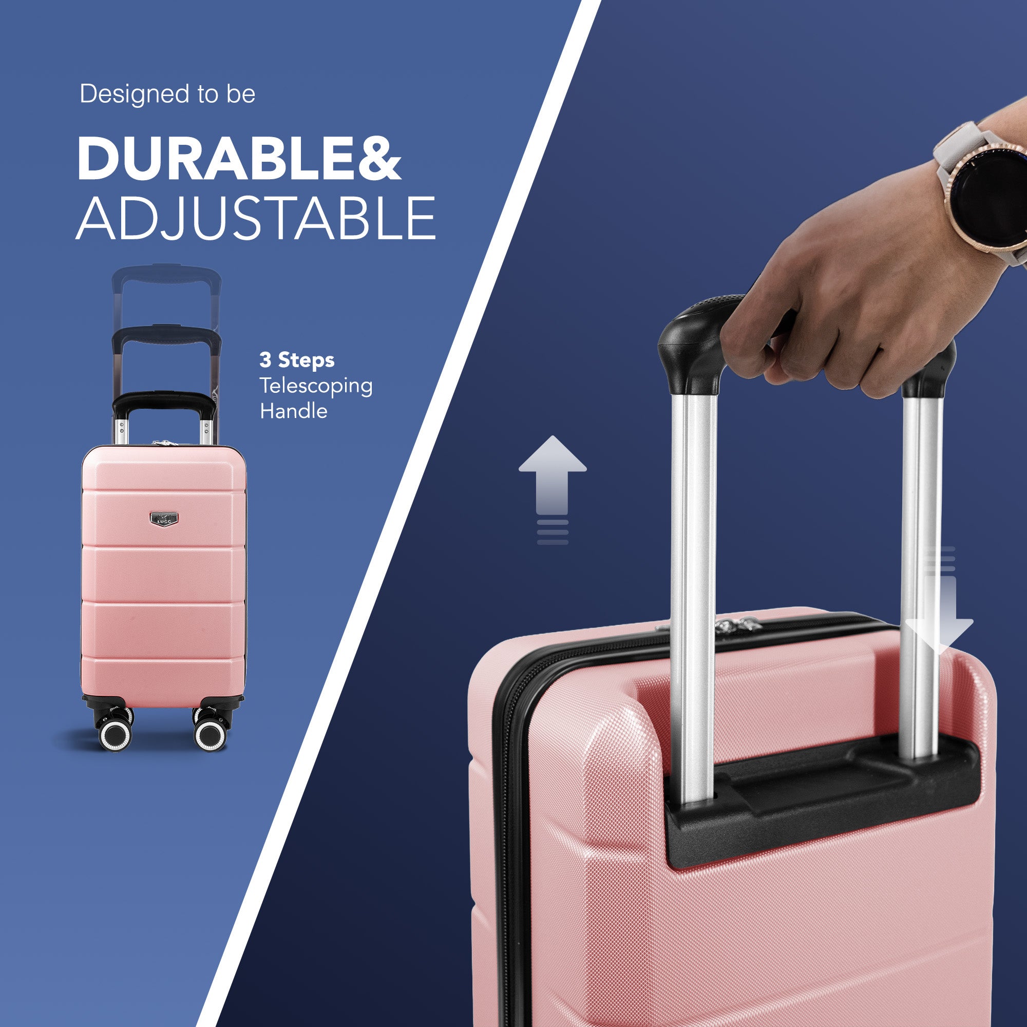 LUGG - Jetset 40cm Suitcase - 40x25x20cm- Ryanair Compatible - Underseat Size - Hard Shell ABS - Spinner & Removable Wheels - Lightweight Travel Luggage- Rose Gold