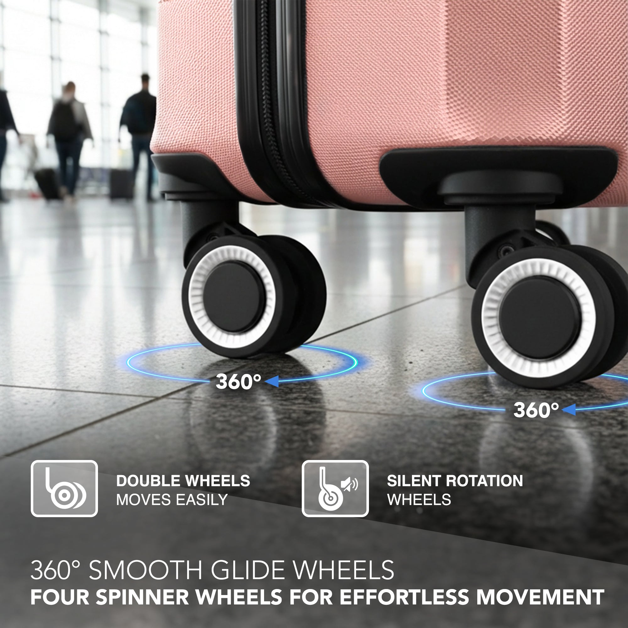 LUGG - Jetset 40cm Suitcase - 40x25x20cm- Ryanair Compatible - Underseat Size - Hard Shell ABS - Spinner & Removable Wheels - Lightweight Travel Luggage- Rose Gold