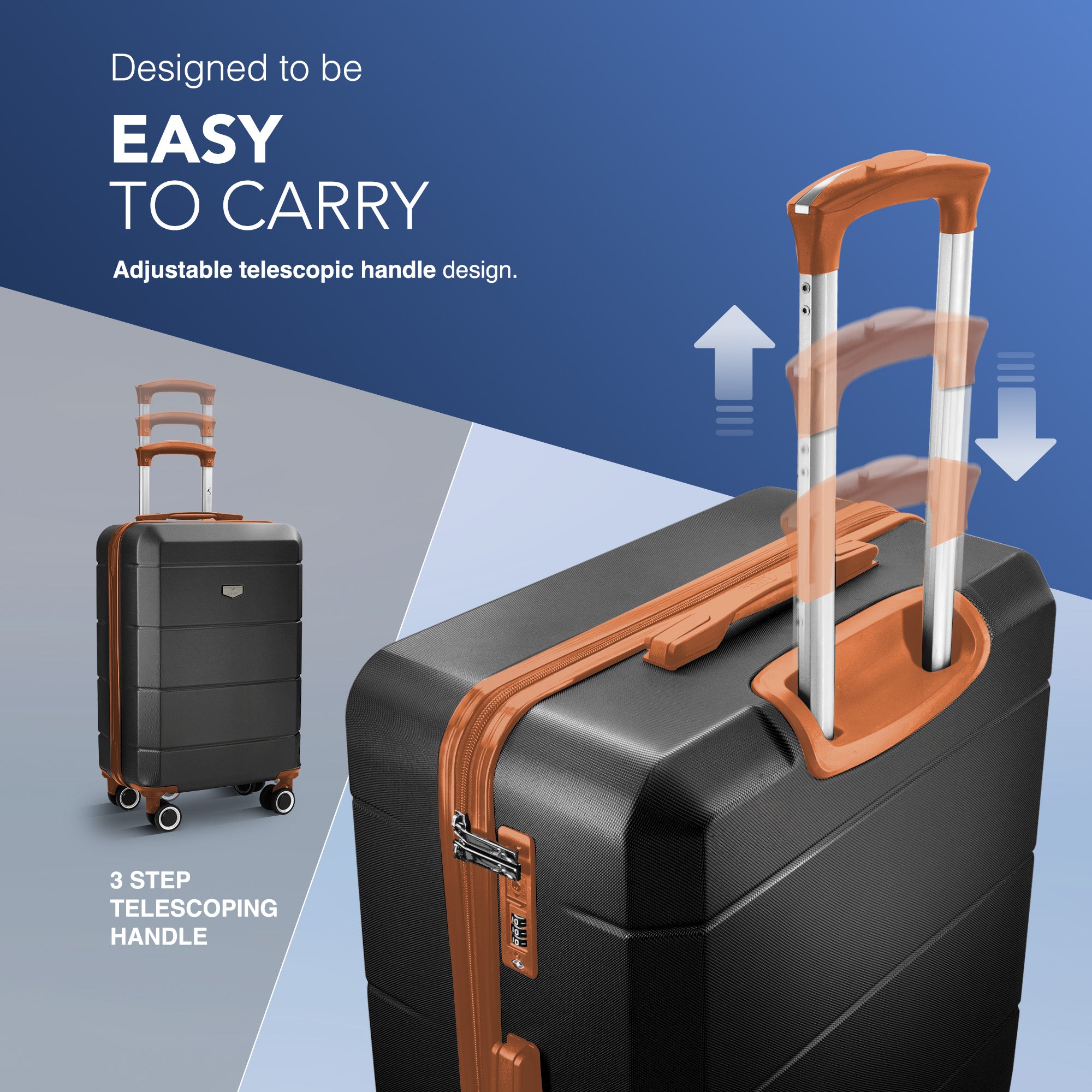 Jetset 3pc Suitcase Set in Black & Brown