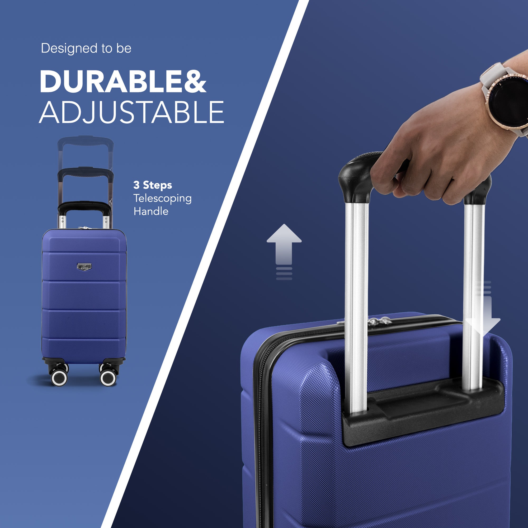 LUGG - Jetset 40cm Suitcase - 40x25x20cm- Ryanair Compatible - Underseat Size - Hard Shell ABS - Spinner & Removable Wheels - Lightweight Travel Luggage- Midnight Blue