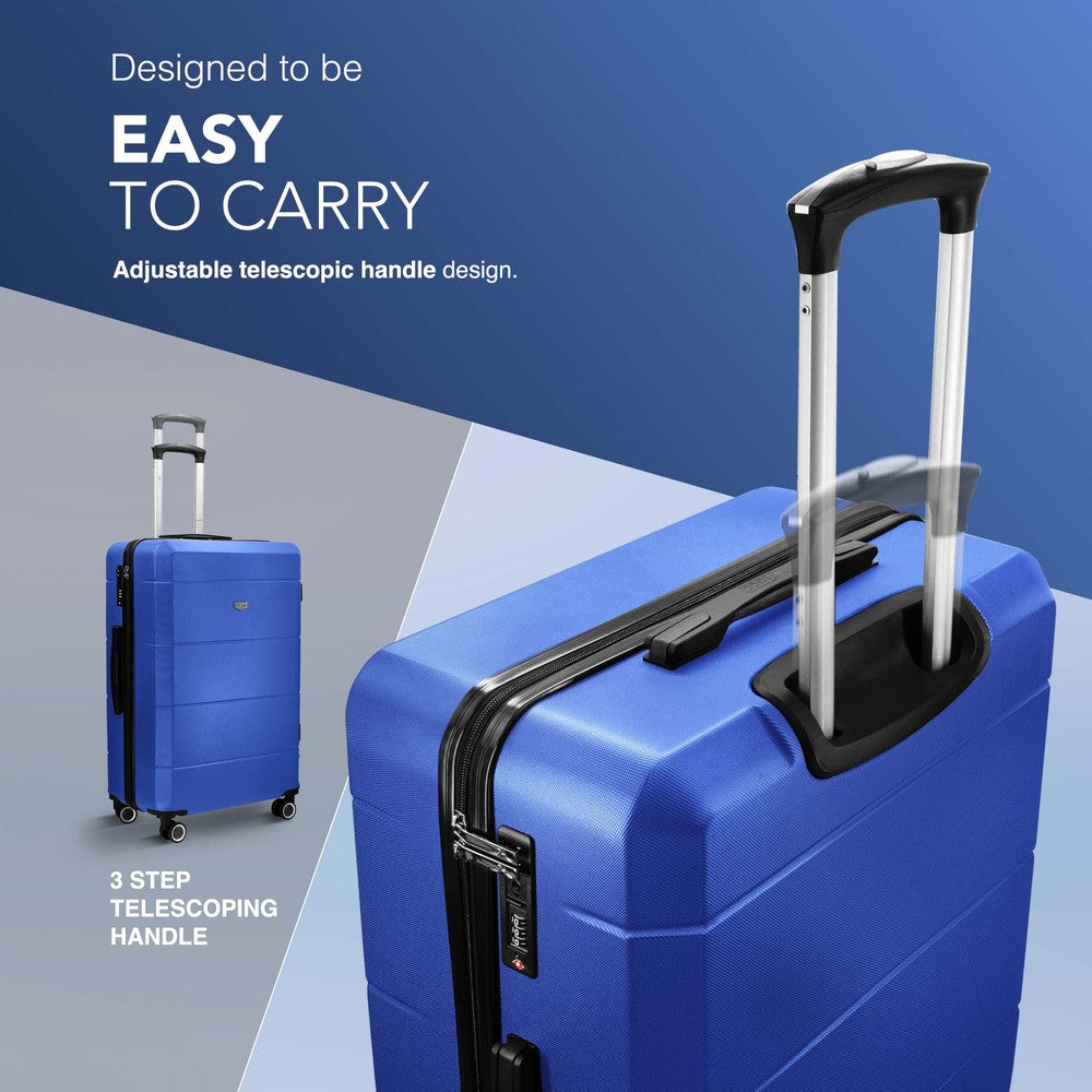 LUGG Jetset 24” Lightweight Travel Carry On Suitcase, ABS, Water Resistant & TSA Lock, Easyjet Overhead- Blue