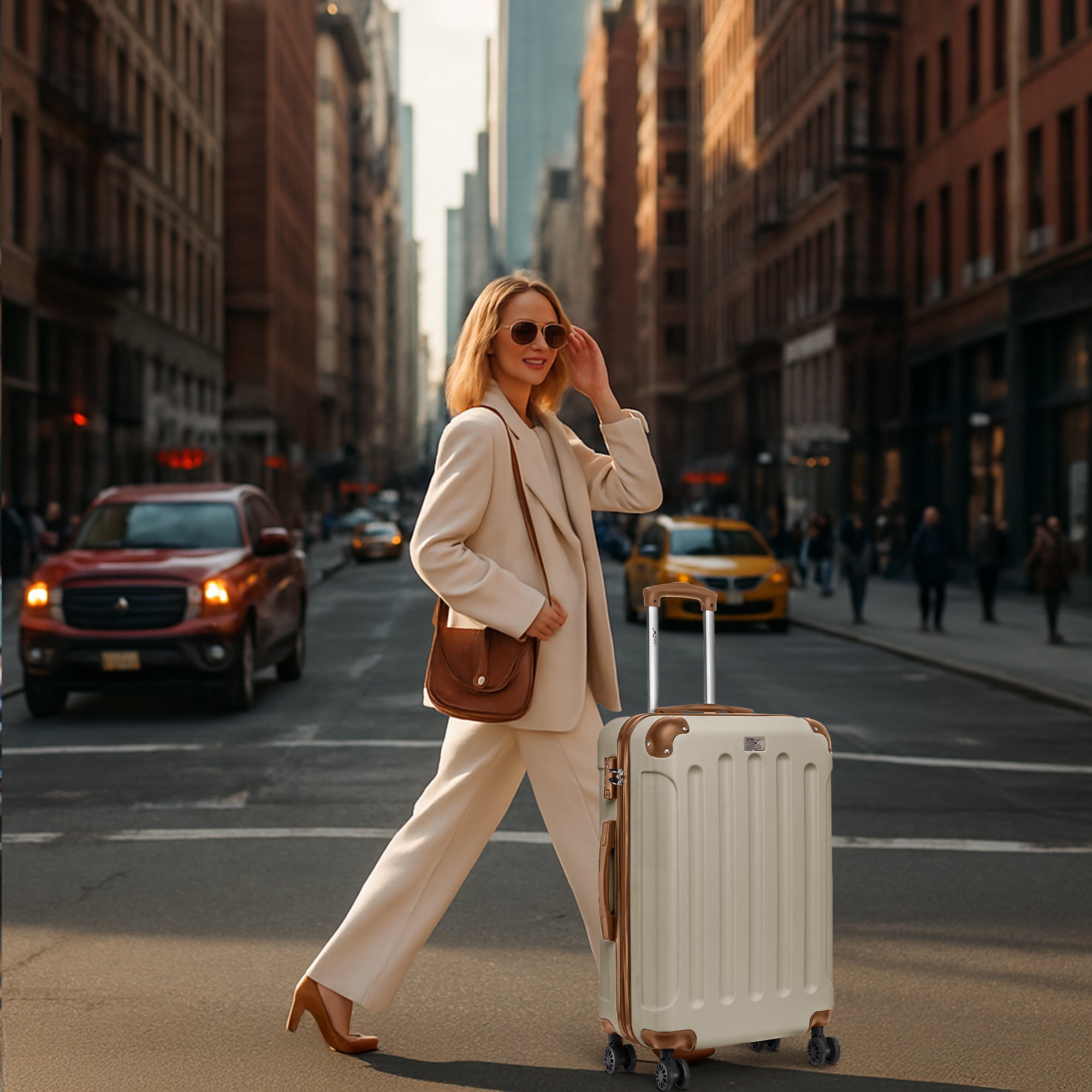 24" Skywander Medium Suitcase - Cream & Brown