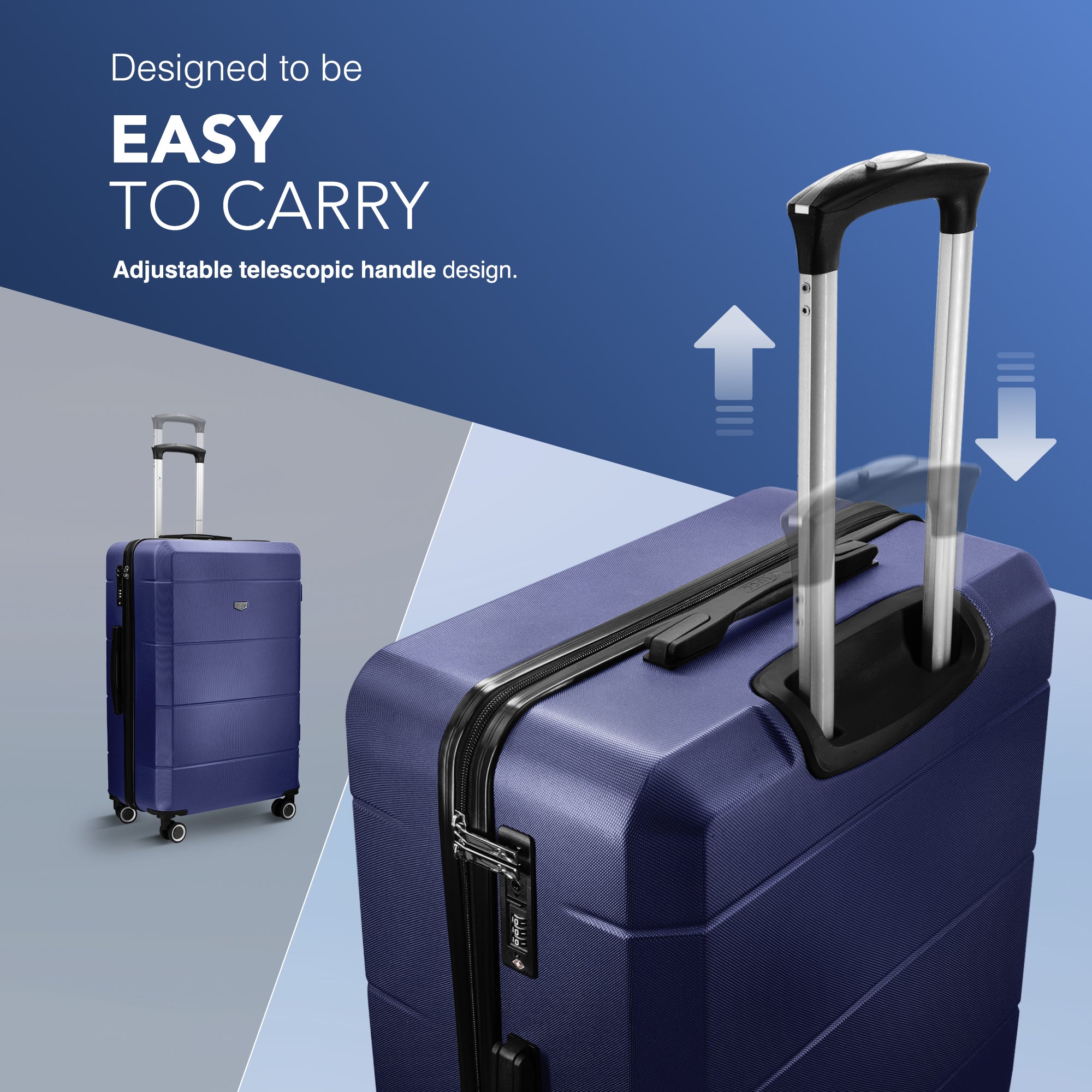 LUGG Jetset 24” Lightweight Travel Carry On Suitcase, ABS, Water Resistant & TSA Lock, Easyjet Overhead- Midnight Blue
