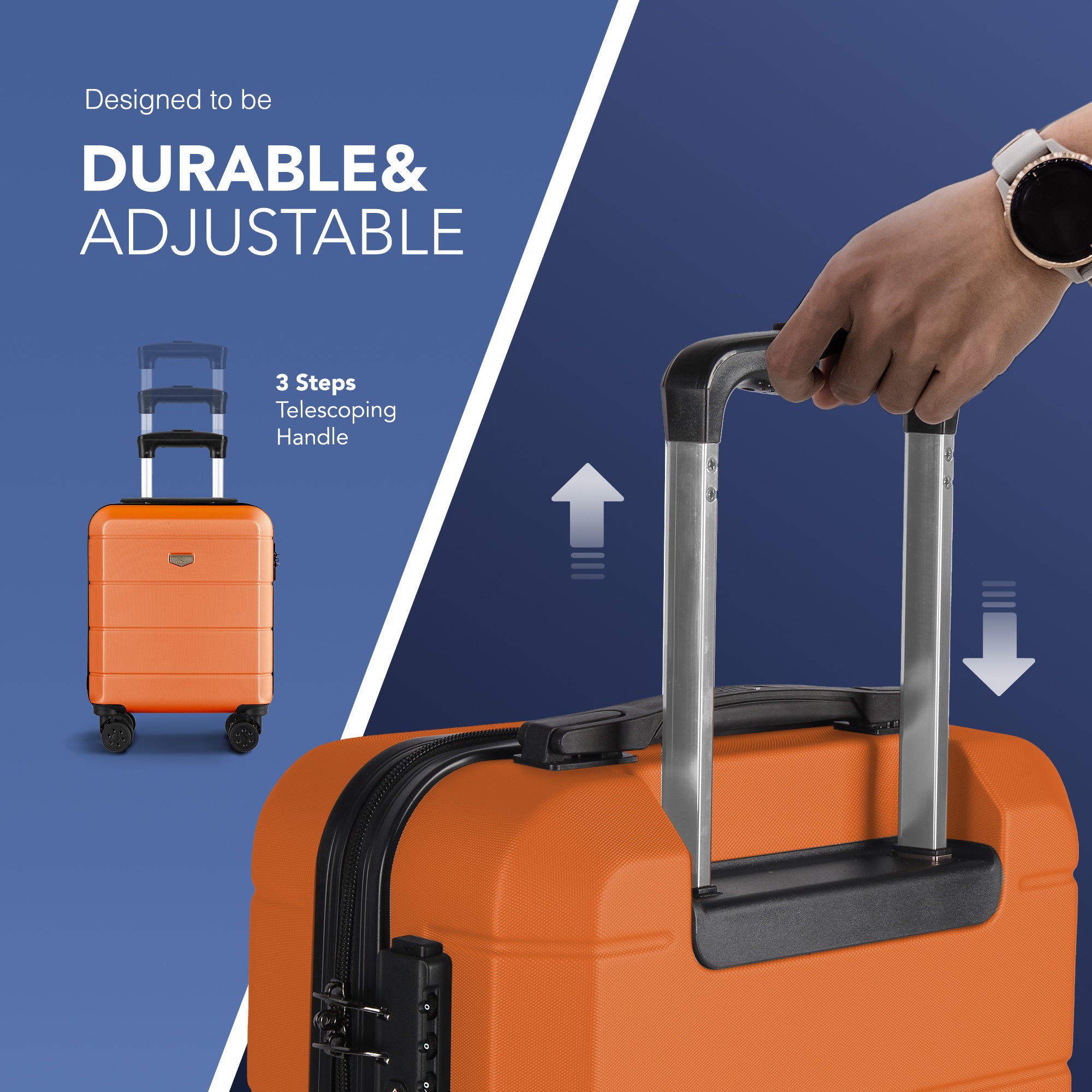 LUGG Jetset 15 Inch ABS Shell Protection Water Resistant & Safe Locking System Easyjet Free Under Seat Luggage (45x33x20cm) - Orange