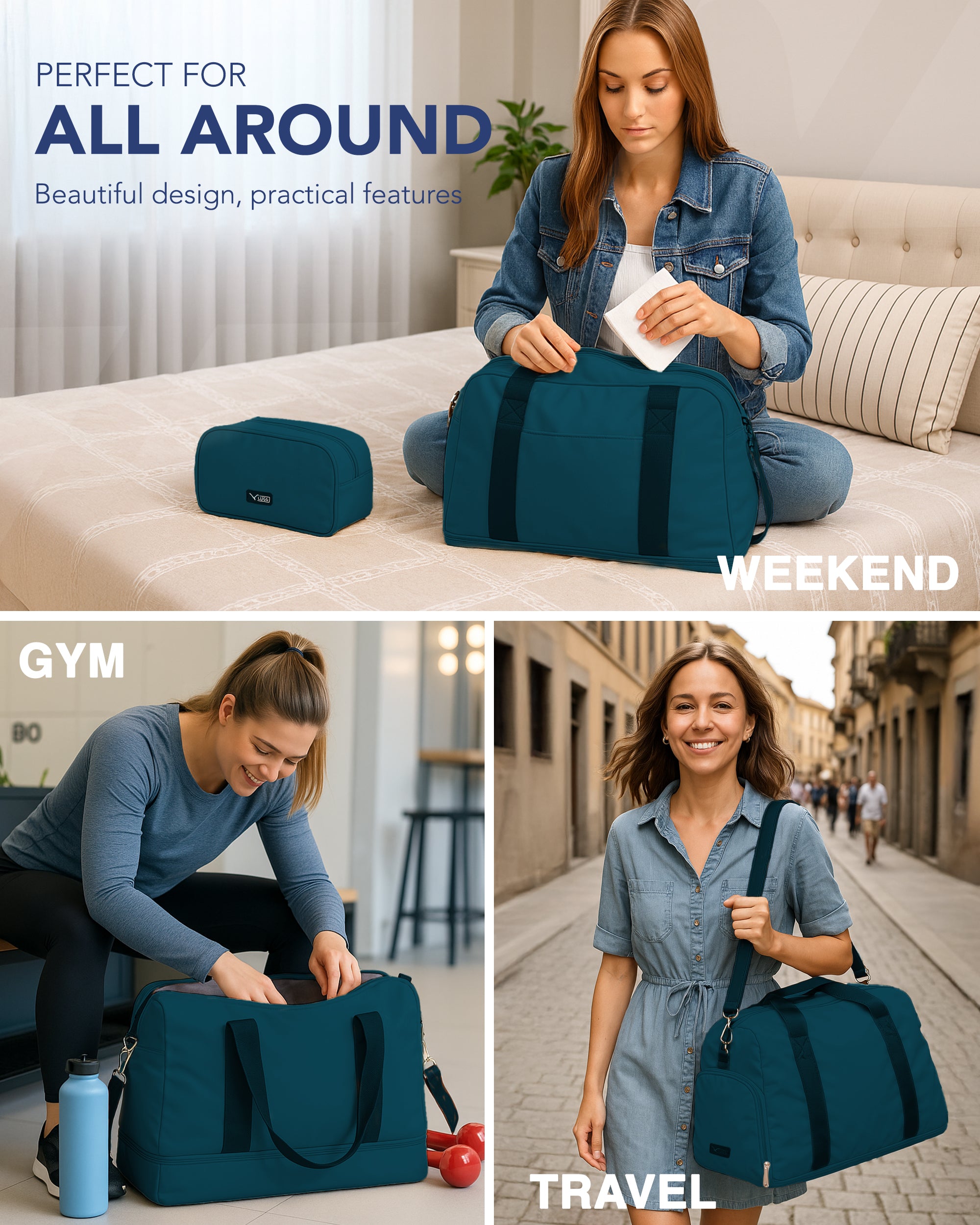 LUGG Duffle & Toiletry Bag Set – Waterproof Travel Bags for Men & Women - Teal