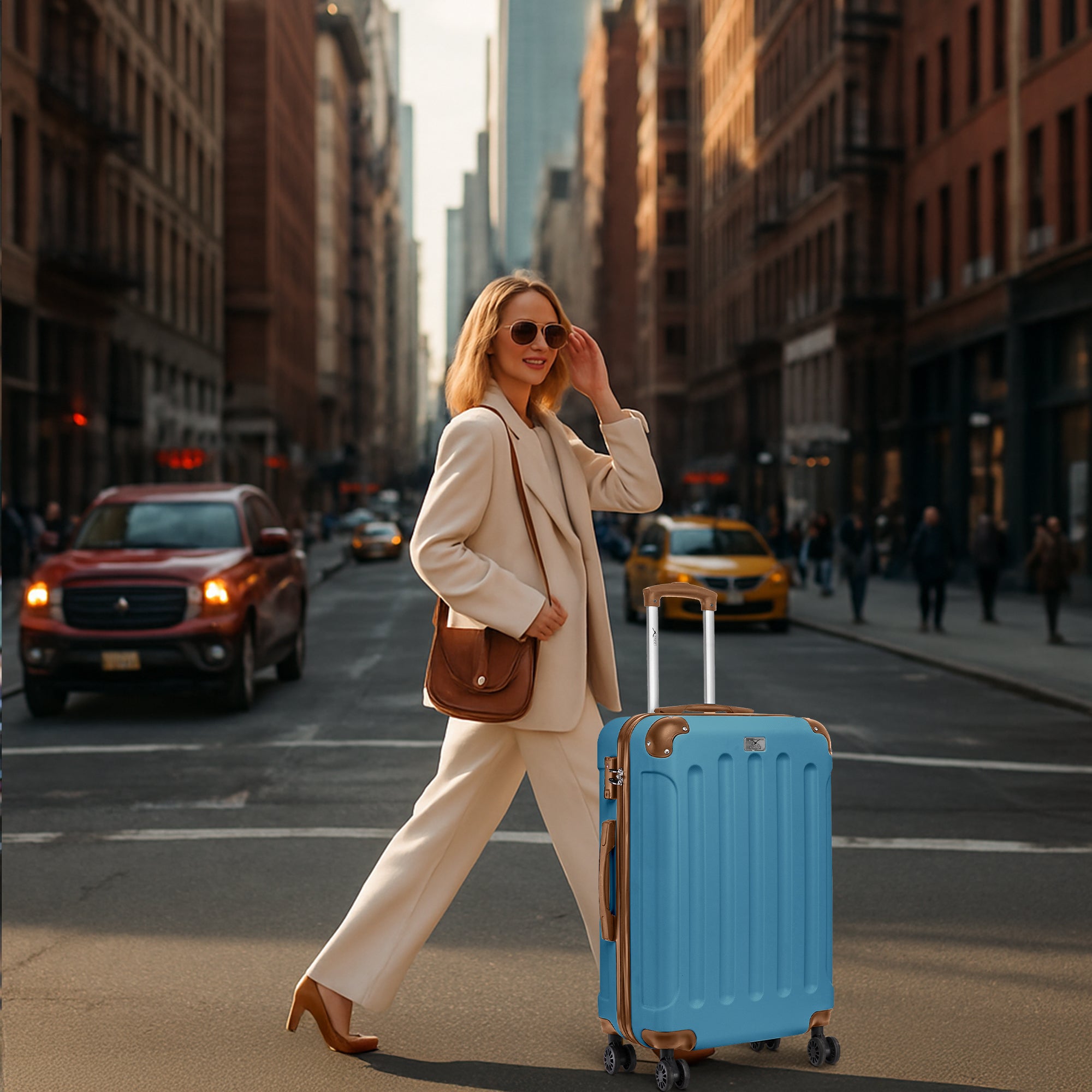 24" Skywander Medium Suitcase - Blue & Brown