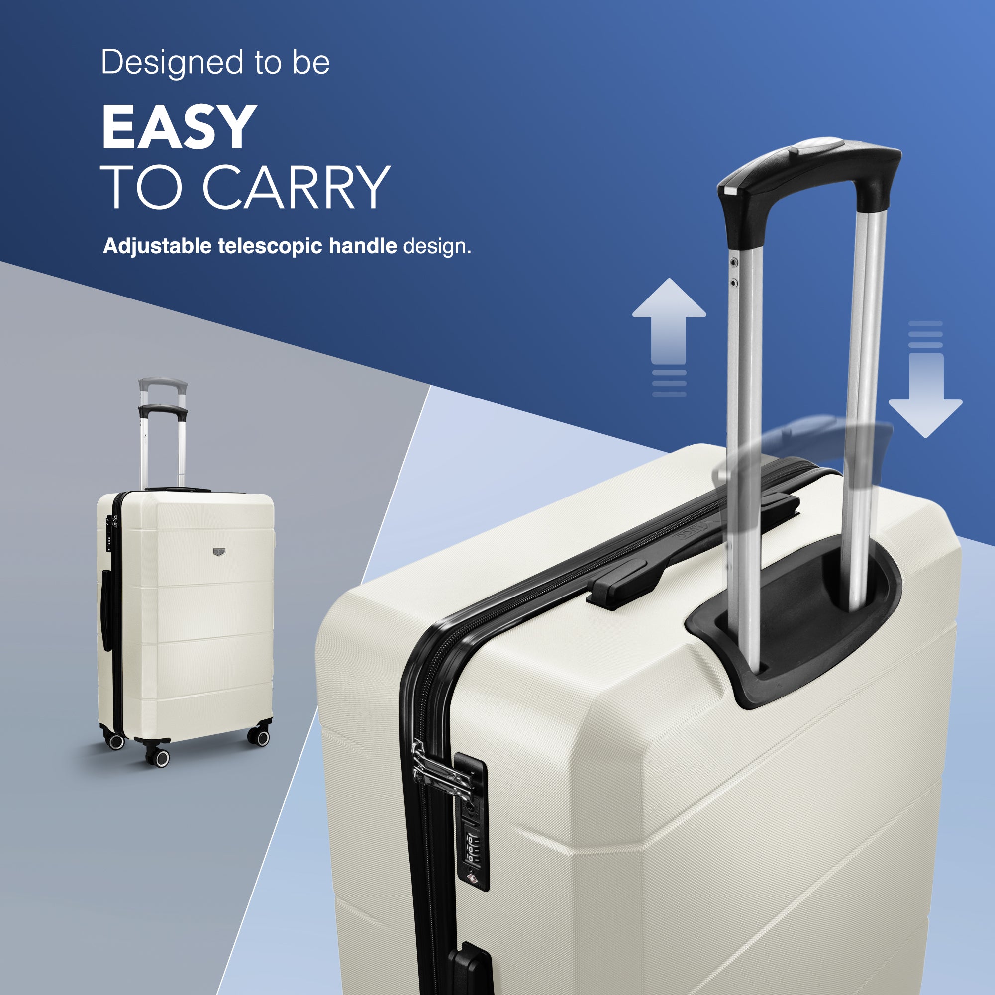 LUGG Jetset 24” Lightweight Travel Carry On Suitcase, ABS, Water Resistant & TSA Lock, Easyjet Overhead- Ivory