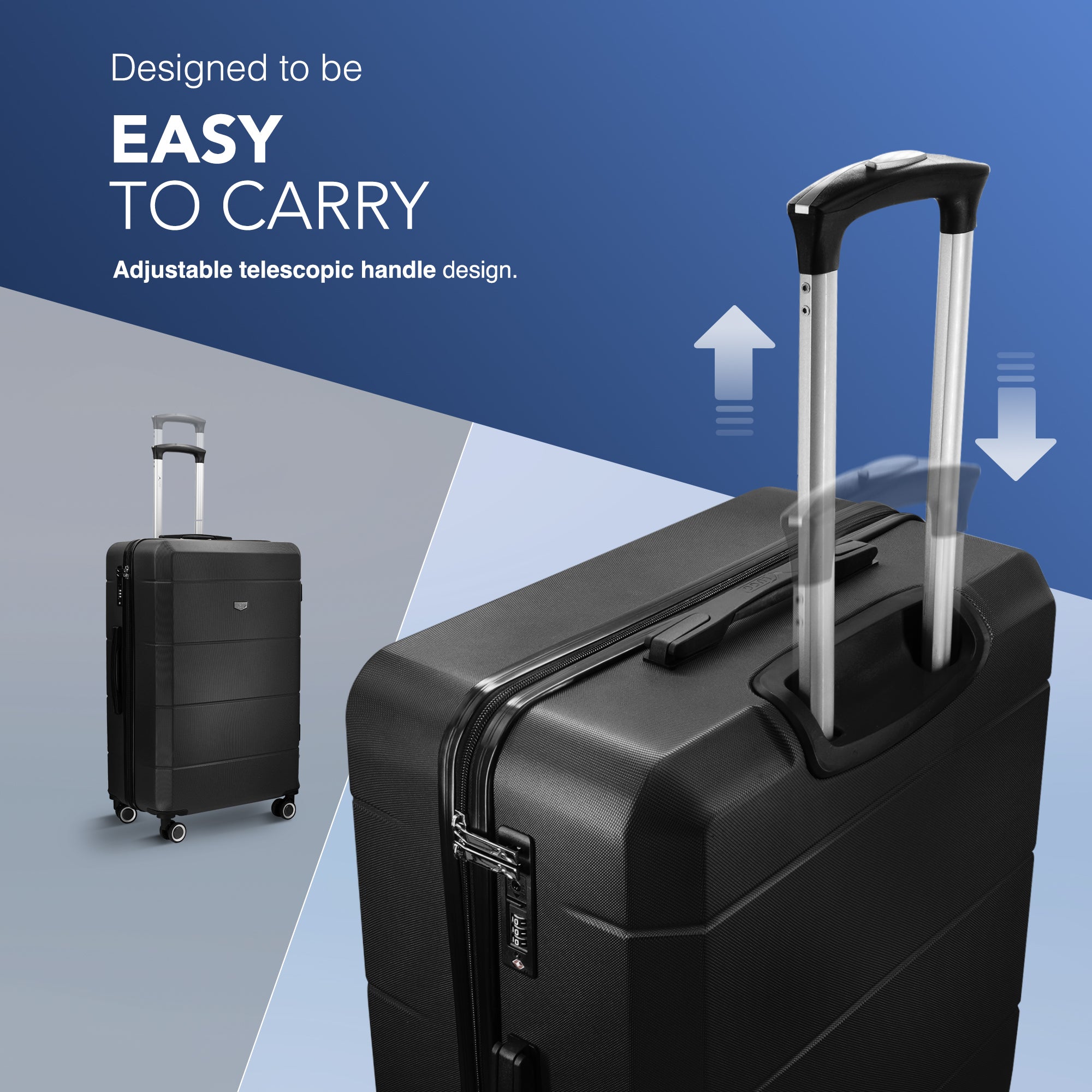 LUGG Jetset 24” Lightweight Travel Carry On Suitcase, ABS, Water Resistant & TSA Lock, Easyjet Overhead- Black