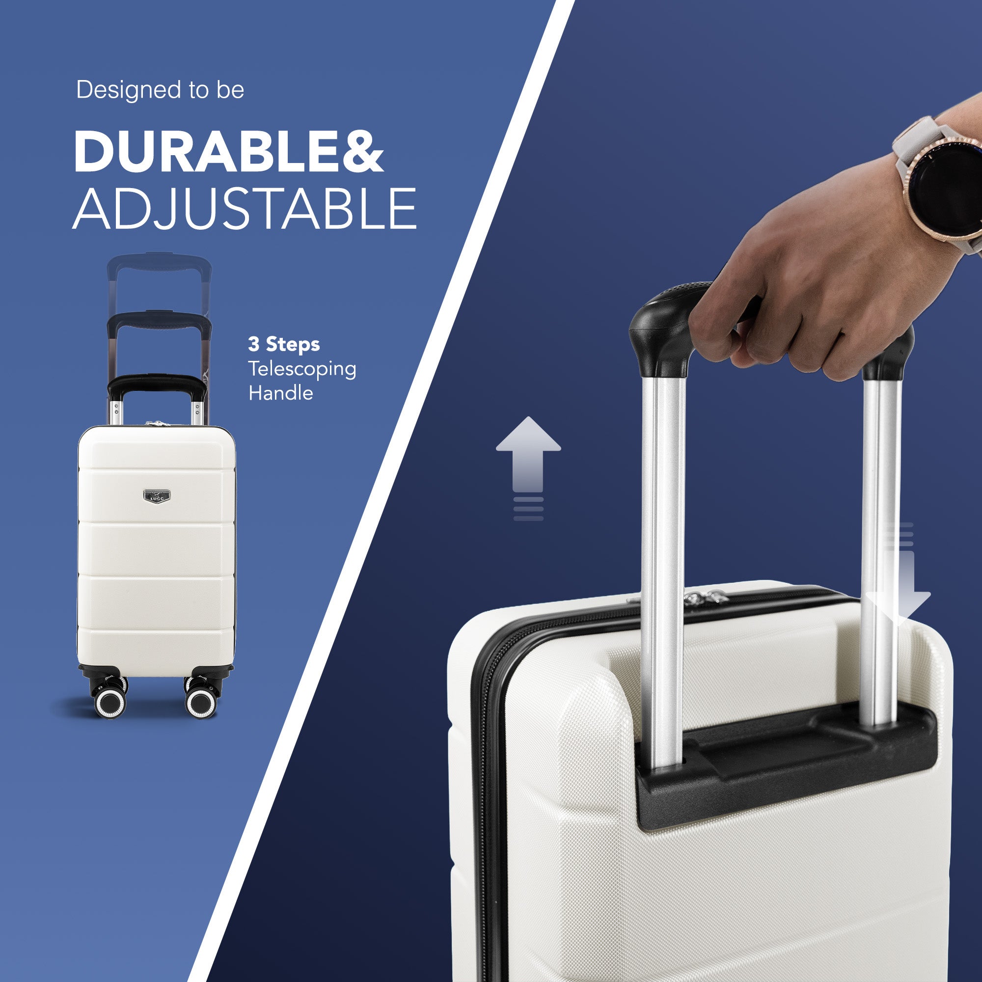 LUGG - Jetset 40cm Suitcase - 40x25x20cm- Ryanair Compatible - TSA Lock - Underseat Size - Hard Shell ABS - Spinner & Removable Wheels - Lightweight Travel Luggage- Ivory