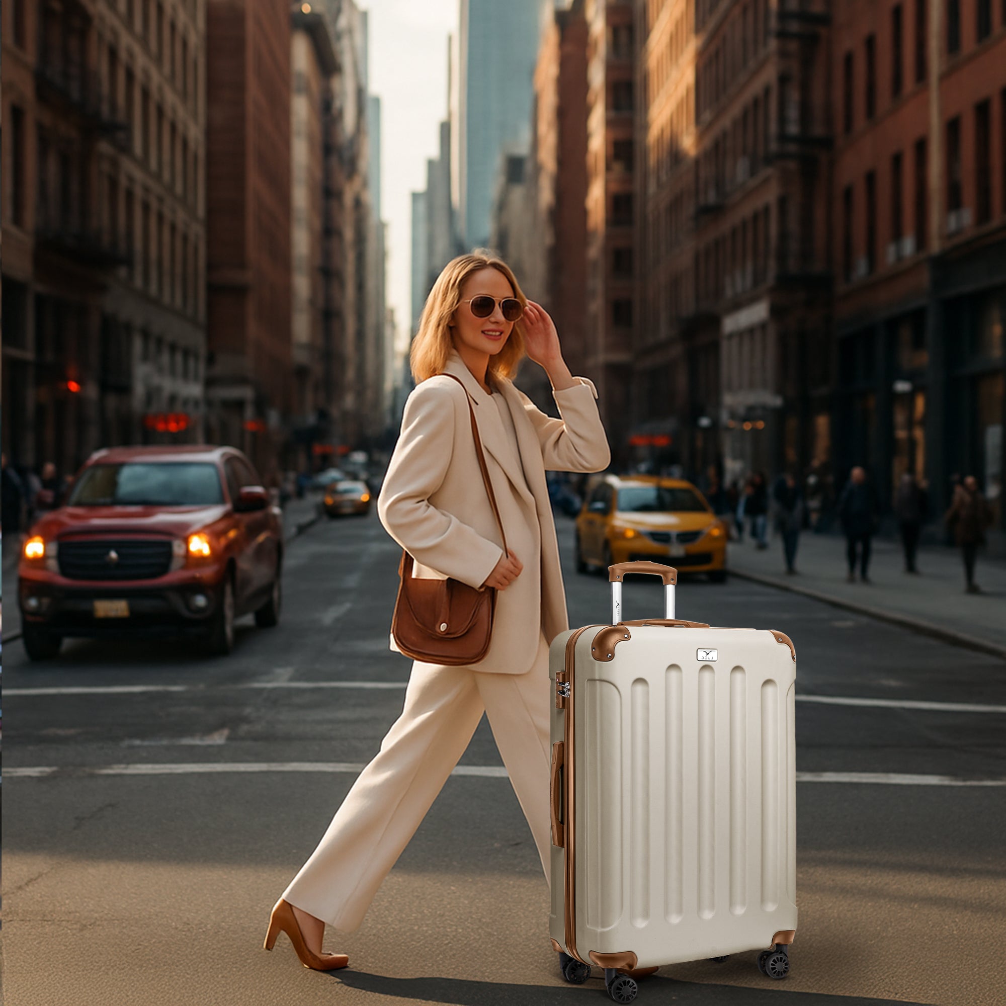 28" Skywander Large Suitcase - Cream & Brown