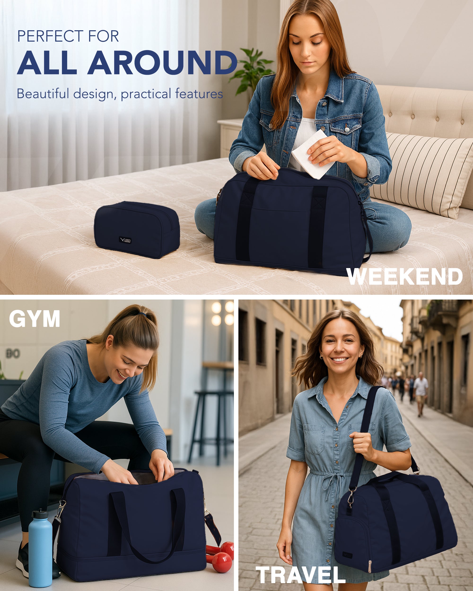 LUGG Duffle & Toiletry Bag Set – Waterproof Travel Bags for Men & Women - Midnight Blue