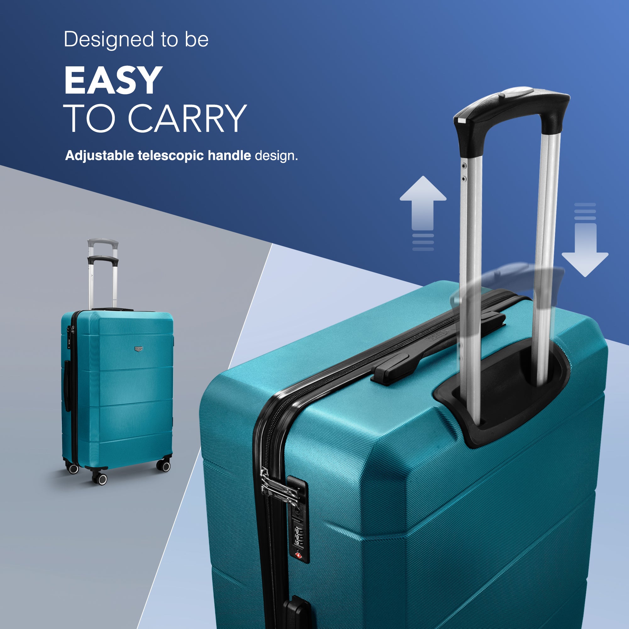 LUGG Jetset 24” Lightweight Travel Carry On Suitcase, ABS, Water Resistant & TSA Lock, Easyjet Overhead- Teal