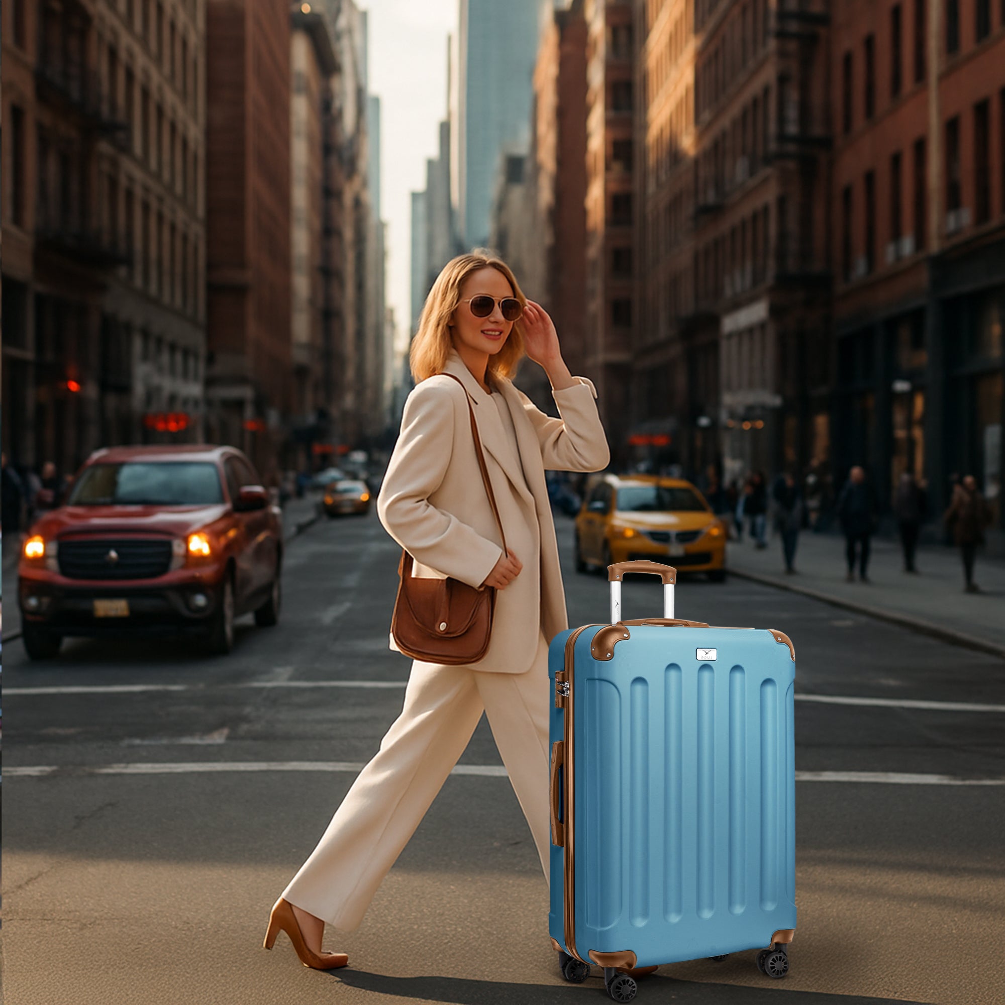 28" Skywander Large Suitcase - Blue & Brown