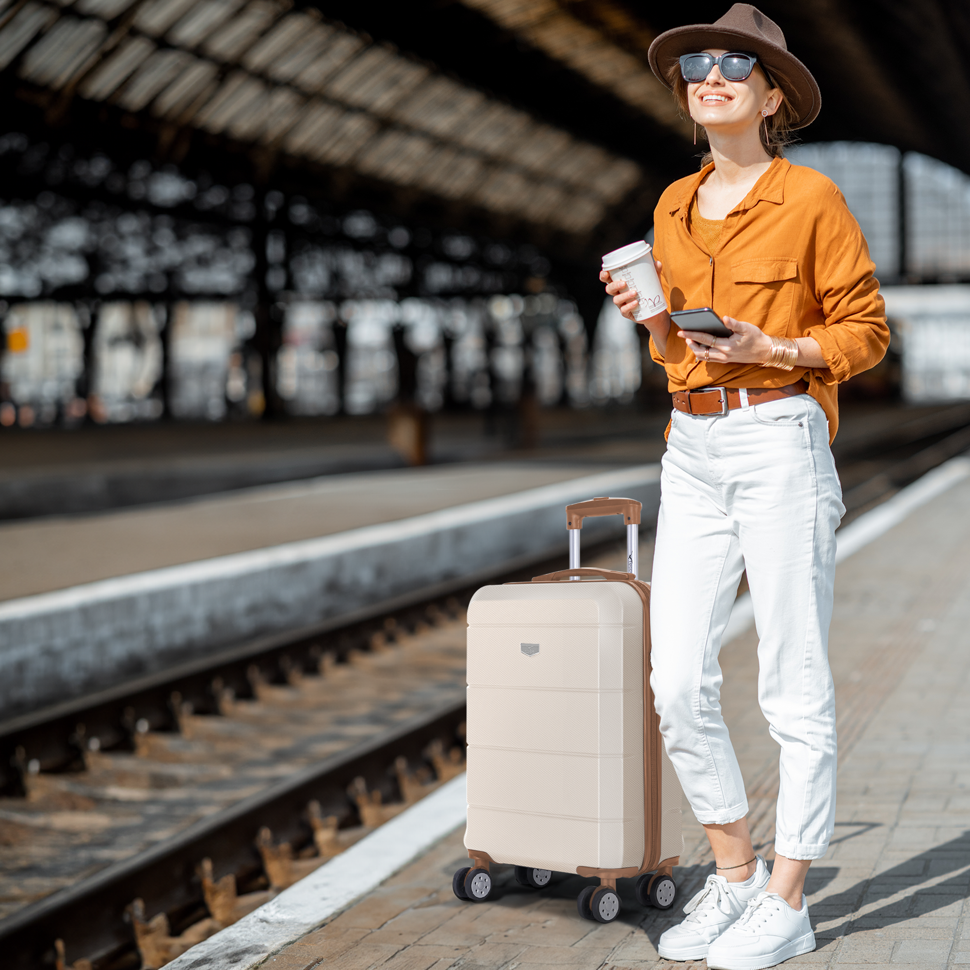 Jetset 20-inch Suitcase in Cream & Brown – Compact & Trendy Bag - UK
