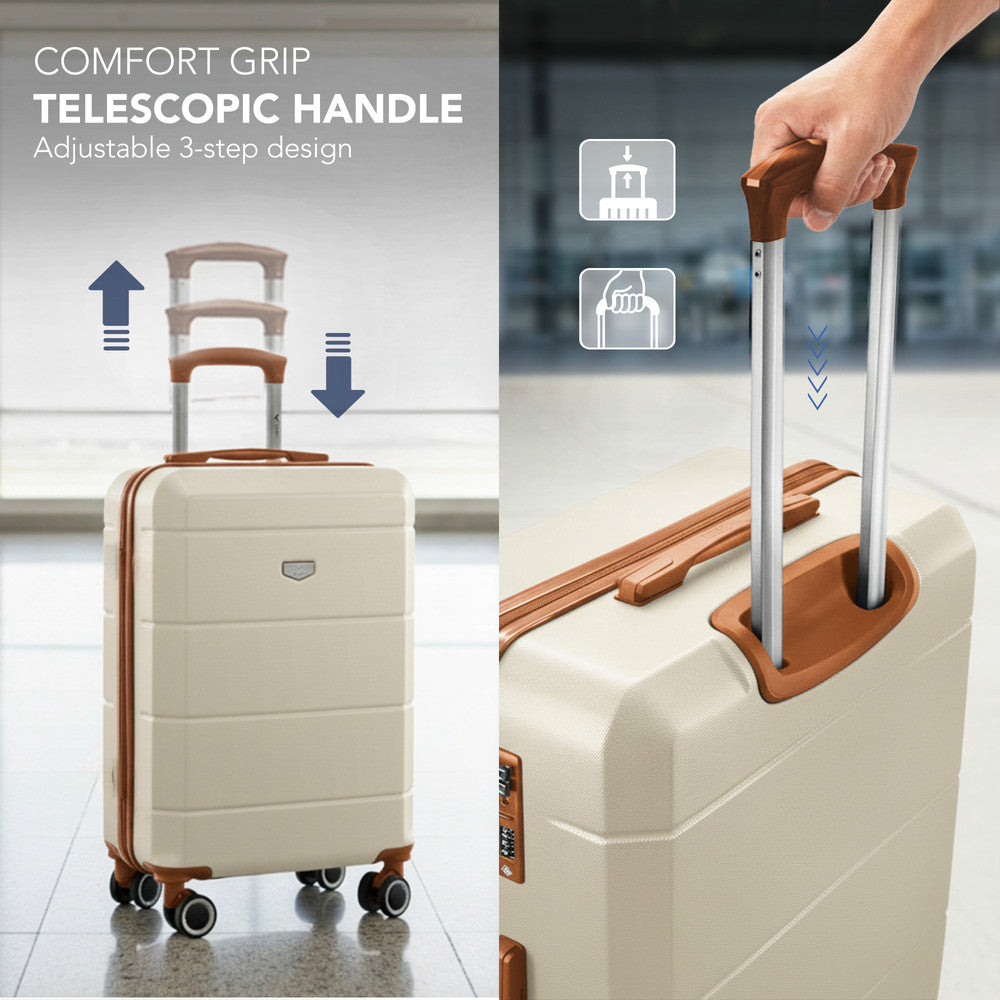 Jetset 20" Cabin Suitcase - 55 x 35 x 23cm in Cream & Brown