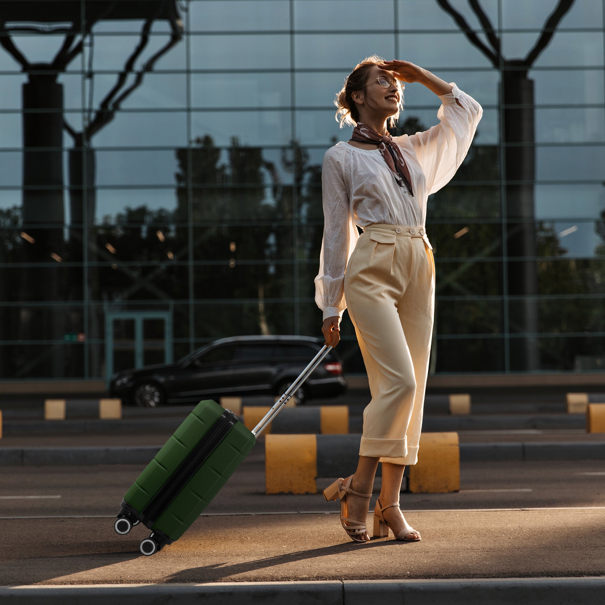 LUGG - Jetset 40cm Suitcase - 40x25x20cm- Ryanair Compatible - Underseat Size - Hard Shell ABS - Spinner & Removable Wheels - Lightweight Travel Luggage- Army Green