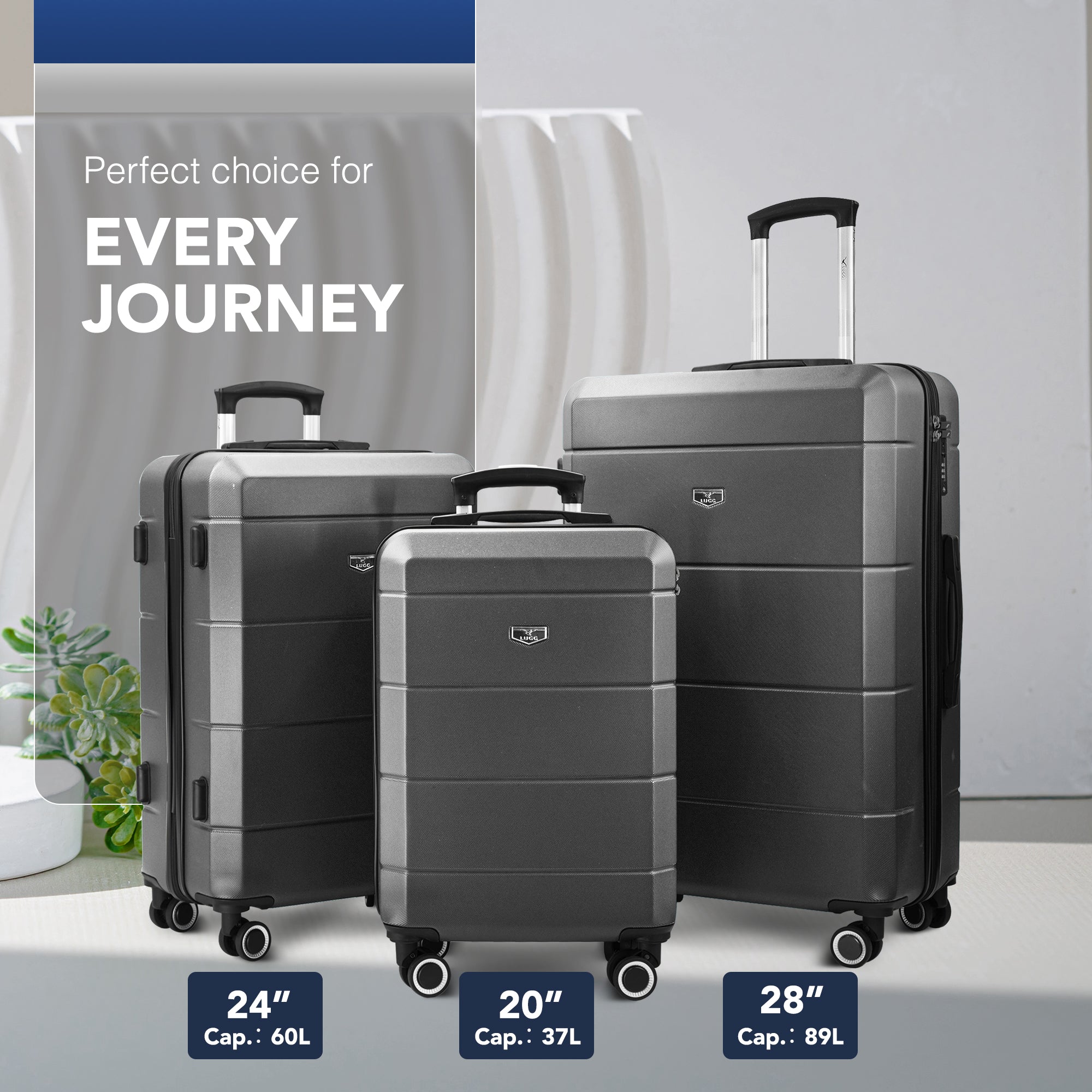 Jetset 3pc Suitcase Set in Gunmetal Grey