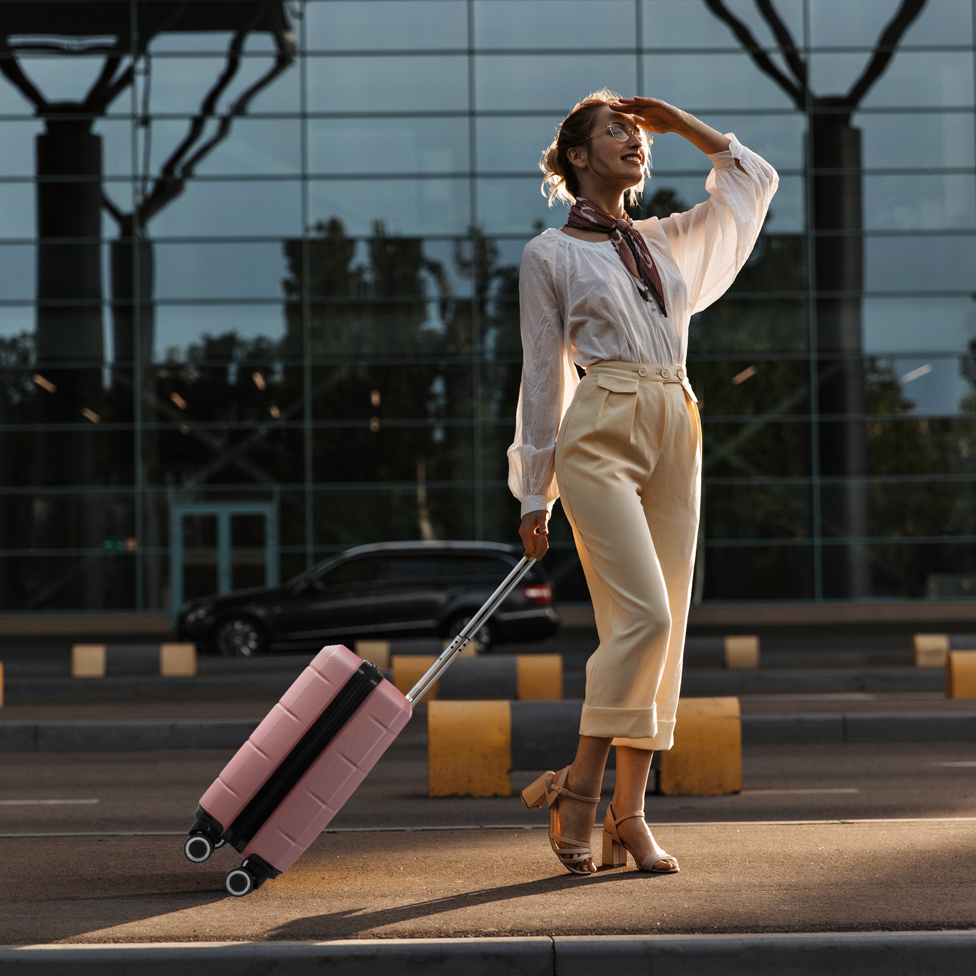 LUGG - Jetset 40cm Suitcase - 40x25x20cm- Ryanair Compatible - Underseat Size - Hard Shell ABS - Spinner & Removable Wheels - Lightweight Travel Luggage- Rose Gold